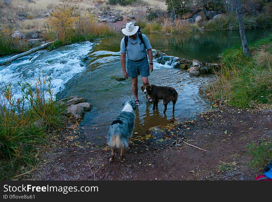 The Flume Trail starts at the old Irving Power Plant site. The five mile long trail follows the old flume access road along the canyon wall above Fossil Creek, providing beautiful, wide-open views of the wilderness. There is an easy low-water crossing across flat, solid rock at the trailhead on Forest Road 708. From the trailhead, the trail heads up towards the cliff wall where informational signs can be found. The steep hillside offers little shade to the gently rolling trail. The trail ends at the Old Fossil Springs Dam, where it meets up with Fossil Springs Trail.