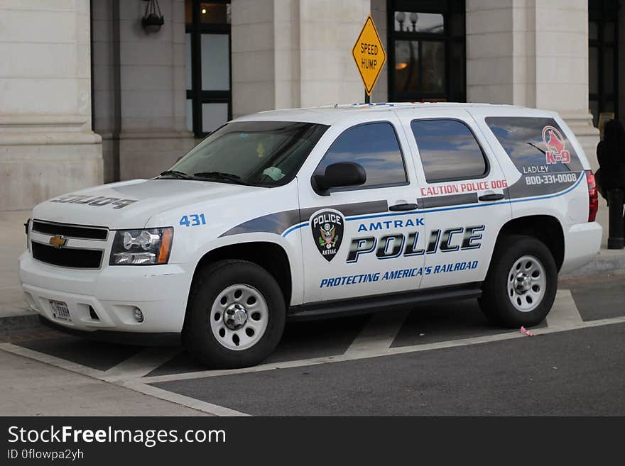 An Amtrak police unit parked outside Union Station in Washington, DC. An Amtrak police unit parked outside Union Station in Washington, DC.