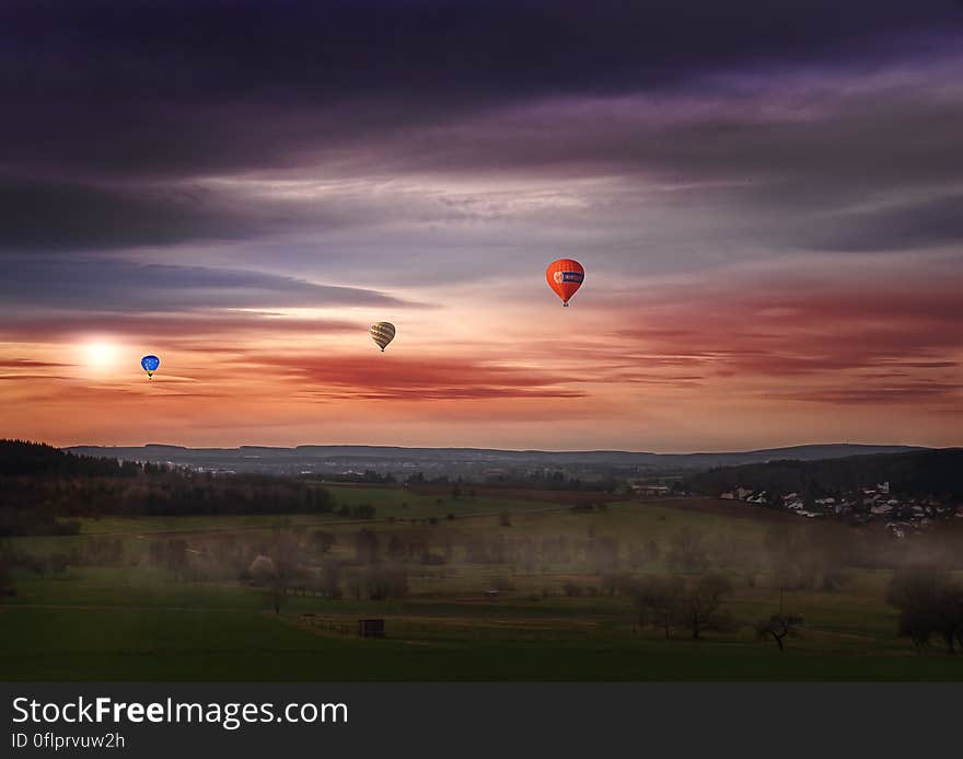 Red Green and Blue Hot Air Balloon Painting