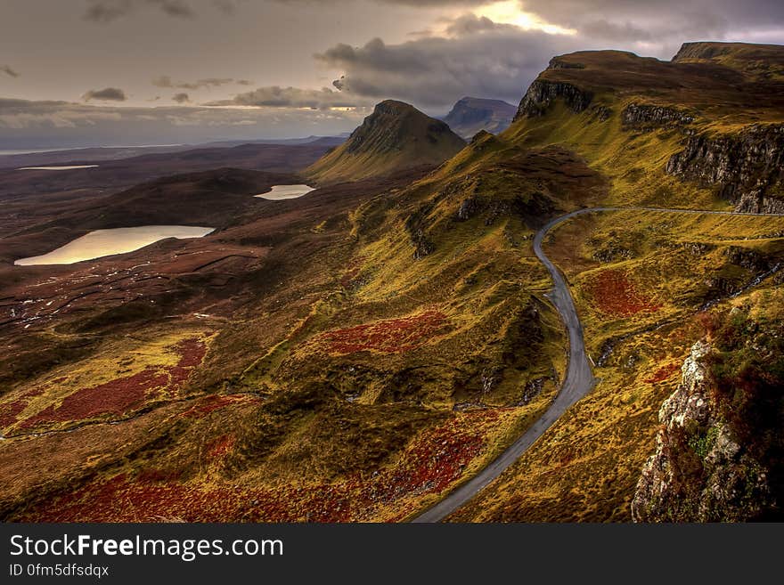 Panoramic view of hillside in Scotland.