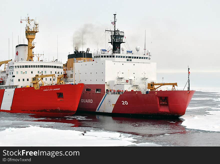 ARCTIC OCEAN – The Canadian Coast Guard Ship Louis S. St-Laurent ties up to the Coast Guard Cutter Healy in the Arctic Ocean Sept. 5, 2009. The two ships are taking part in a multi-year, multi-agency Arctic survey that will help define the Arctic continental shelf. Photo Credit: Patrick Kelley, U.S. Coast Guard. ARCTIC OCEAN – The Canadian Coast Guard Ship Louis S. St-Laurent ties up to the Coast Guard Cutter Healy in the Arctic Ocean Sept. 5, 2009. The two ships are taking part in a multi-year, multi-agency Arctic survey that will help define the Arctic continental shelf. Photo Credit: Patrick Kelley, U.S. Coast Guard