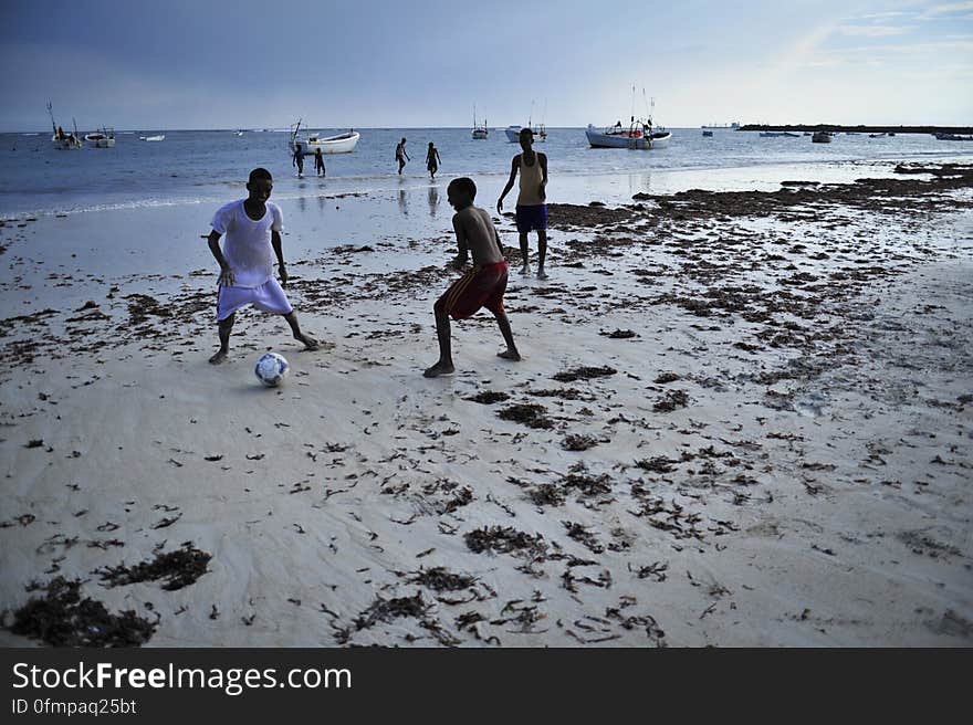 Children play soccer on Lido beach in Mogadishu. After more than two decades of civil war, life in Somalia&#x27;s capital is finally returning to some semblance of normality. AU-UN IST PHOTO / TOBIN JONES. Children play soccer on Lido beach in Mogadishu. After more than two decades of civil war, life in Somalia&#x27;s capital is finally returning to some semblance of normality. AU-UN IST PHOTO / TOBIN JONES.