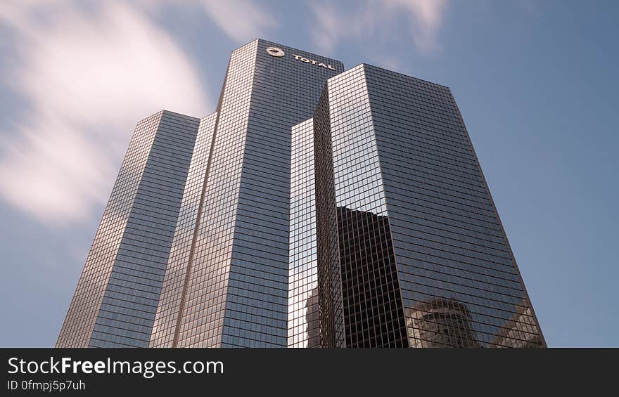 Worms Eye View of Blue High Rise Building