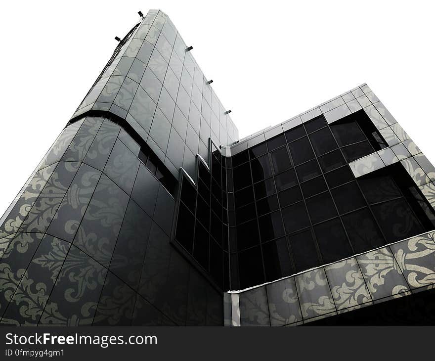 A modern building with a plant pattern on the facade. A modern building with a plant pattern on the facade.