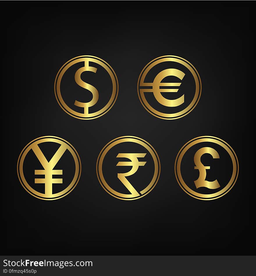 International currency icon collection, can be used for logos, icons, buttons, colors can be changed