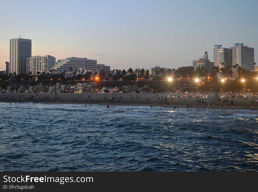 Reviewing the city from the pier. Reviewing the city from the pier