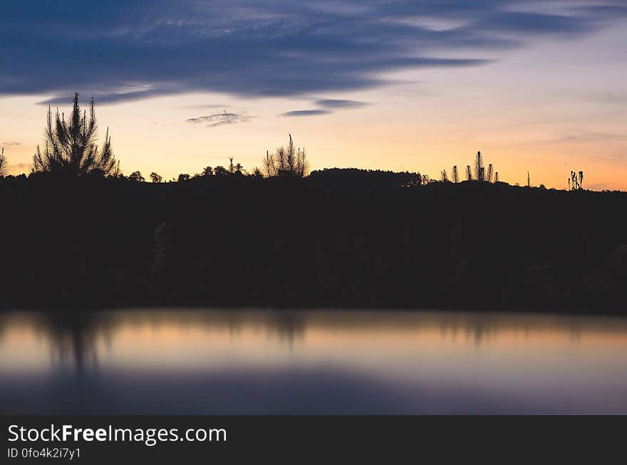 Silhouette of Mountain at Daytime