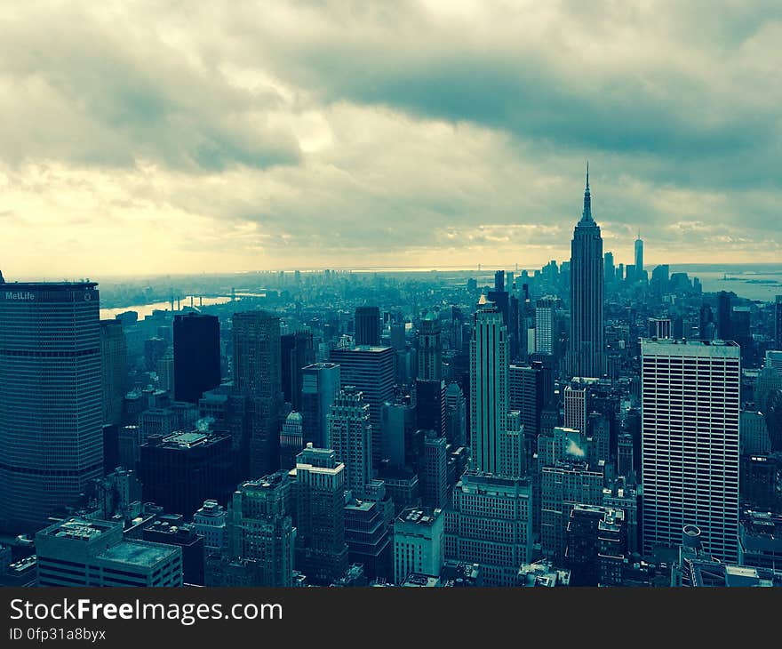 New York City and island of Manhattan seen from high up. New York City and island of Manhattan seen from high up.