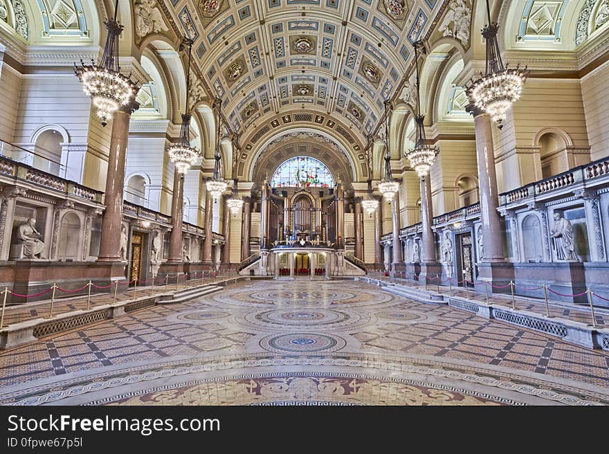 Here is an hdr photograph taken from St George&#x27;s Hall during the annual Minton tile floor reveal. Located in Liverpool, Merseyside, England, UK.