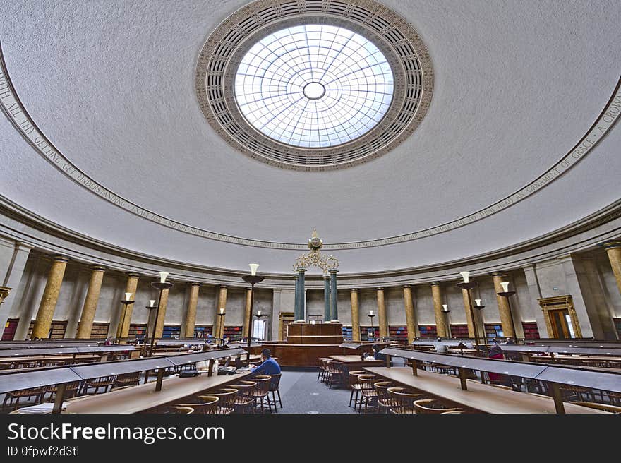 Here is an hdr photograph taken from inside Manchester Central Library. Located in Manchester, Greater Manchester, England, UK.