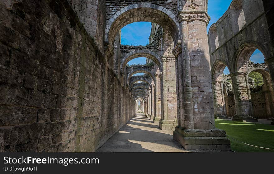 Here is an hdr photograph taken of a corridor inside the ruins of Fountains Abbey. Located in Ripon, Yorkshire, England, UK. Here is an hdr photograph taken of a corridor inside the ruins of Fountains Abbey. Located in Ripon, Yorkshire, England, UK.