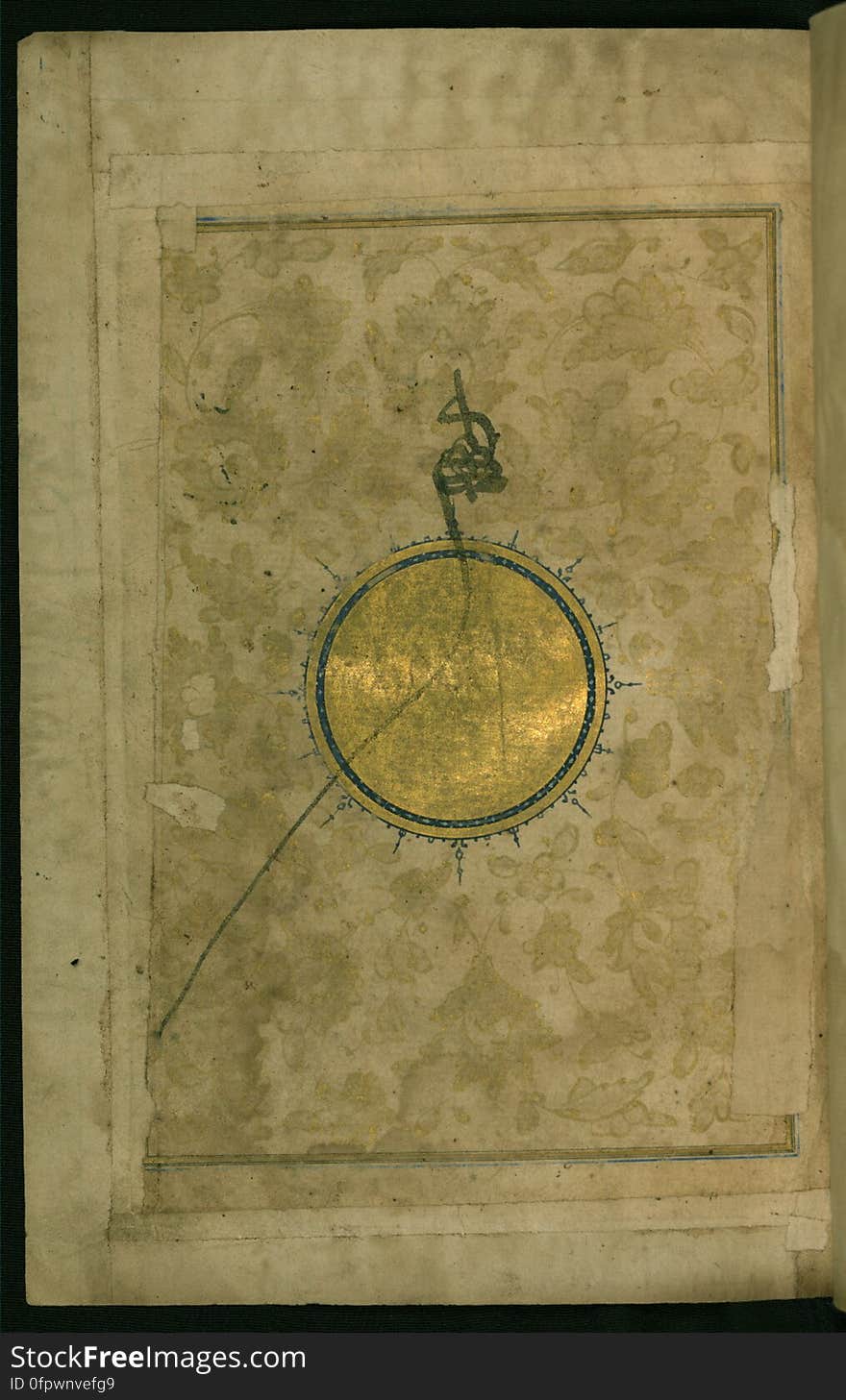 Medallion filled with gilt. Leaf from an elegantly calligraphed and illuminated copy of the collection of poems, known as Mas̱navī-i maʿnavī, by Jalāl al-Dīn Rūmī &#x28;d.672 AH / 1273 CE&#x29;. This codex was penned by Aḥmad ibn Ḥājjī Abī Bakr al-Kātib in 865 AH / 1461 CE. See this manuscript page by page at the Walters Art Museum website: art.thewalters.org/viewwoa.aspx?id=22125. Medallion filled with gilt. Leaf from an elegantly calligraphed and illuminated copy of the collection of poems, known as Mas̱navī-i maʿnavī, by Jalāl al-Dīn Rūmī &#x28;d.672 AH / 1273 CE&#x29;. This codex was penned by Aḥmad ibn Ḥājjī Abī Bakr al-Kātib in 865 AH / 1461 CE. See this manuscript page by page at the Walters Art Museum website: art.thewalters.org/viewwoa.aspx?id=22125