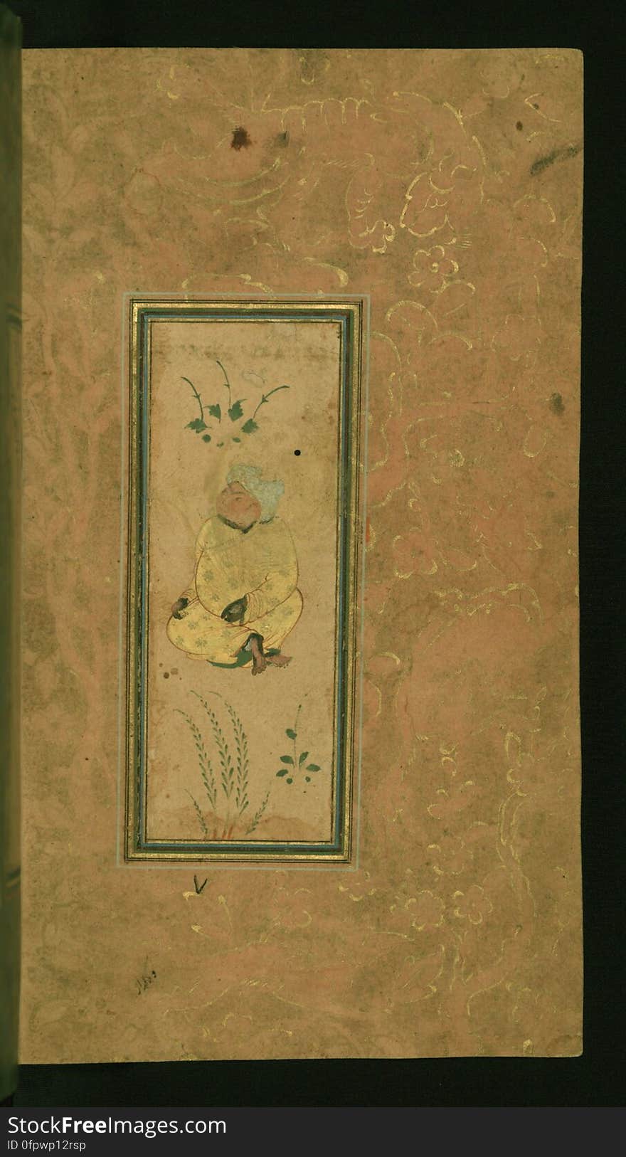 This small anthology of Persian poetry consisting of poems by such authors as Jāmī, Azārī, Fayz̤ī, Navāʾī, and Saʿdī was put together by an anonymous scribe in 1105 AH / 1693 CE. Illustrated with six miniatures, the margins of this manuscript are embellished with stenciled designs of angels, men and animals. The folio represents a seated man. See this manuscript page by page at the Walters Art Museum website: art.thewalters.org/viewwoa.aspx?id=19402. This small anthology of Persian poetry consisting of poems by such authors as Jāmī, Azārī, Fayz̤ī, Navāʾī, and Saʿdī was put together by an anonymous scribe in 1105 AH / 1693 CE. Illustrated with six miniatures, the margins of this manuscript are embellished with stenciled designs of angels, men and animals. The folio represents a seated man. See this manuscript page by page at the Walters Art Museum website: art.thewalters.org/viewwoa.aspx?id=19402