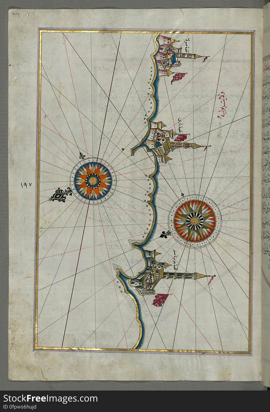 Originally composed in 932 AH / 1525 CE and dedicated to Sultan Süleyman I &#x28;&quot;The Magnificent&quot;&#x29;, this great work by Piri Reis &#x28;d. 962 AH / 1555 CE&#x29; on navigation was later revised and expanded. The present manuscript, made mostly in the late 11th AH / 17th CE century, is based on the later expanded version with some 240 exquisitely executed maps and portolan charts. They include a world map &#x28;fol.41a&#x29; with the outline of the Americas, as well as coastlines &#x28;bays, capes, peninsulas&#x29;, islands, mountains and cities of the Mediterranean basin and the Black Sea. The work starts with the description of the coastline of Anatolia and the islands of the Aegean Sea, the Peloponnese peninsula and eastern and western coasts of the Adriatic Sea. It then proceeds to describe the western shores of Italy, southern France, Spain, North Africa, Palestine, Israel, Lebanon, Syria, western Anatolia, various islands north of Crete, Sea of Marmara, Bosporus and the Black Sea. It ends with a map of the shores of the the Caspian Sea &#x28;fol.374a&#x29;. See this manuscript page by page at the Walters Art Museum website: art.thewalters.org/viewwoa.aspx?id=19195. Originally composed in 932 AH / 1525 CE and dedicated to Sultan Süleyman I &#x28;&quot;The Magnificent&quot;&#x29;, this great work by Piri Reis &#x28;d. 962 AH / 1555 CE&#x29; on navigation was later revised and expanded. The present manuscript, made mostly in the late 11th AH / 17th CE century, is based on the later expanded version with some 240 exquisitely executed maps and portolan charts. They include a world map &#x28;fol.41a&#x29; with the outline of the Americas, as well as coastlines &#x28;bays, capes, peninsulas&#x29;, islands, mountains and cities of the Mediterranean basin and the Black Sea. The work starts with the description of the coastline of Anatolia and the islands of the Aegean Sea, the Peloponnese peninsula and eastern and western coasts of the Adriatic Sea. It then proceeds to describe the western shores of Italy, southern France, Spain, North Africa, Palestine, Israel, Lebanon, Syria, western Anatolia, various islands north of Crete, Sea of Marmara, Bosporus and the Black Sea. It ends with a map of the shores of the the Caspian Sea &#x28;fol.374a&#x29;. See this manuscript page by page at the Walters Art Museum website: art.thewalters.org/viewwoa.aspx?id=19195