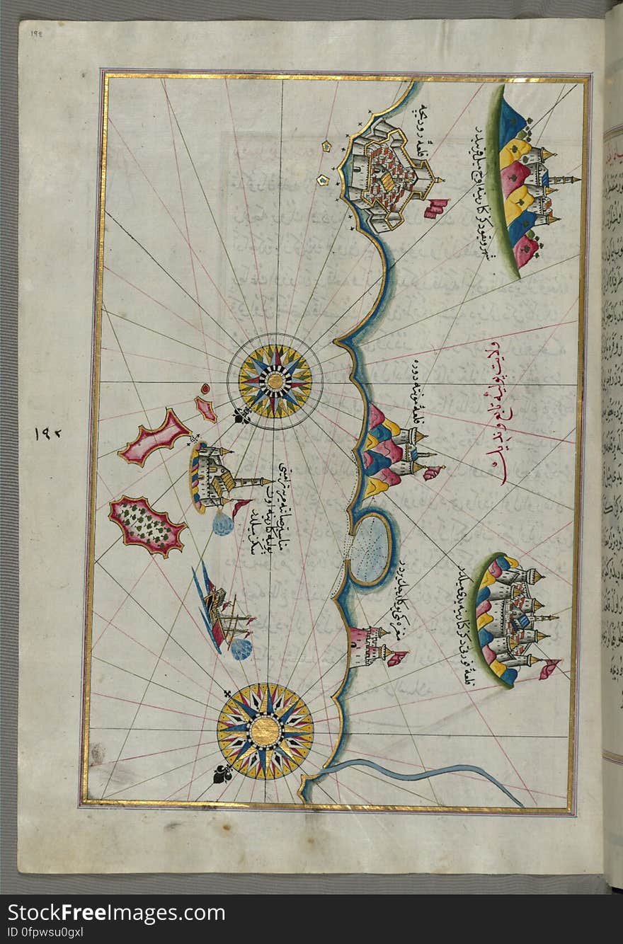 Originally composed in 932 AH / 1525 CE and dedicated to Sultan Süleyman I &#x28;&quot;The Magnificent&quot;&#x29;, this great work by Piri Reis &#x28;d. 962 AH / 1555 CE&#x29; on navigation was later revised and expanded. The present manuscript, made mostly in the late 11th AH / 17th CE century, is based on the later expanded version with some 240 exquisitely executed maps and portolan charts. They include a world map &#x28;fol.41a&#x29; with the outline of the Americas, as well as coastlines &#x28;bays, capes, peninsulas&#x29;, islands, mountains and cities of the Mediterranean basin and the Black Sea. The work starts with the description of the coastline of Anatolia and the islands of the Aegean Sea, the Peloponnese peninsula and eastern and western coasts of the Adriatic Sea. It then proceeds to describe the western shores of Italy, southern France, Spain, North Africa, Palestine, Israel, Lebanon, Syria, western Anatolia, various islands north of Crete, Sea of Marmara, Bosporus and the Black Sea. It ends with a map of the shores of the the Caspian Sea &#x28;fol.374a&#x29;. See this manuscript page by page at the Walters Art Museum website: art.thewalters.org/viewwoa.aspx?id=19195. Originally composed in 932 AH / 1525 CE and dedicated to Sultan Süleyman I &#x28;&quot;The Magnificent&quot;&#x29;, this great work by Piri Reis &#x28;d. 962 AH / 1555 CE&#x29; on navigation was later revised and expanded. The present manuscript, made mostly in the late 11th AH / 17th CE century, is based on the later expanded version with some 240 exquisitely executed maps and portolan charts. They include a world map &#x28;fol.41a&#x29; with the outline of the Americas, as well as coastlines &#x28;bays, capes, peninsulas&#x29;, islands, mountains and cities of the Mediterranean basin and the Black Sea. The work starts with the description of the coastline of Anatolia and the islands of the Aegean Sea, the Peloponnese peninsula and eastern and western coasts of the Adriatic Sea. It then proceeds to describe the western shores of Italy, southern France, Spain, North Africa, Palestine, Israel, Lebanon, Syria, western Anatolia, various islands north of Crete, Sea of Marmara, Bosporus and the Black Sea. It ends with a map of the shores of the the Caspian Sea &#x28;fol.374a&#x29;. See this manuscript page by page at the Walters Art Museum website: art.thewalters.org/viewwoa.aspx?id=19195