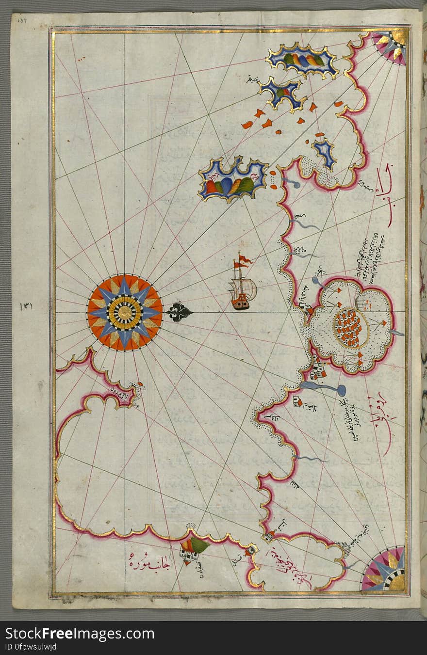 Originally composed in 932 AH / 1525 CE and dedicated to Sultan Süleyman I &#x28;&quot;The Magnificent&quot;&#x29;, this great work by Piri Reis &#x28;d. 962 AH / 1555 CE&#x29; on navigation was later revised and expanded. The present manuscript, made mostly in the late 11th AH / 17th CE century, is based on the later expanded version with some 240 exquisitely executed maps and portolan charts. They include a world map &#x28;fol.41a&#x29; with the outline of the Americas, as well as coastlines &#x28;bays, capes, peninsulas&#x29;, islands, mountains and cities of the Mediterranean basin and the Black Sea. The work starts with the description of the coastline of Anatolia and the islands of the Aegean Sea, the Peloponnese peninsula and eastern and western coasts of the Adriatic Sea. It then proceeds to describe the western shores of Italy, southern France, Spain, North Africa, Palestine, Israel, Lebanon, Syria, western Anatolia, various islands north of Crete, Sea of Marmara, Bosporus and the Black Sea. It ends with a map of the shores of the the Caspian Sea &#x28;fol.374a&#x29;. See this manuscript page by page at the Walters Art Museum website: art.thewalters.org/viewwoa.aspx?id=19195. Originally composed in 932 AH / 1525 CE and dedicated to Sultan Süleyman I &#x28;&quot;The Magnificent&quot;&#x29;, this great work by Piri Reis &#x28;d. 962 AH / 1555 CE&#x29; on navigation was later revised and expanded. The present manuscript, made mostly in the late 11th AH / 17th CE century, is based on the later expanded version with some 240 exquisitely executed maps and portolan charts. They include a world map &#x28;fol.41a&#x29; with the outline of the Americas, as well as coastlines &#x28;bays, capes, peninsulas&#x29;, islands, mountains and cities of the Mediterranean basin and the Black Sea. The work starts with the description of the coastline of Anatolia and the islands of the Aegean Sea, the Peloponnese peninsula and eastern and western coasts of the Adriatic Sea. It then proceeds to describe the western shores of Italy, southern France, Spain, North Africa, Palestine, Israel, Lebanon, Syria, western Anatolia, various islands north of Crete, Sea of Marmara, Bosporus and the Black Sea. It ends with a map of the shores of the the Caspian Sea &#x28;fol.374a&#x29;. See this manuscript page by page at the Walters Art Museum website: art.thewalters.org/viewwoa.aspx?id=19195