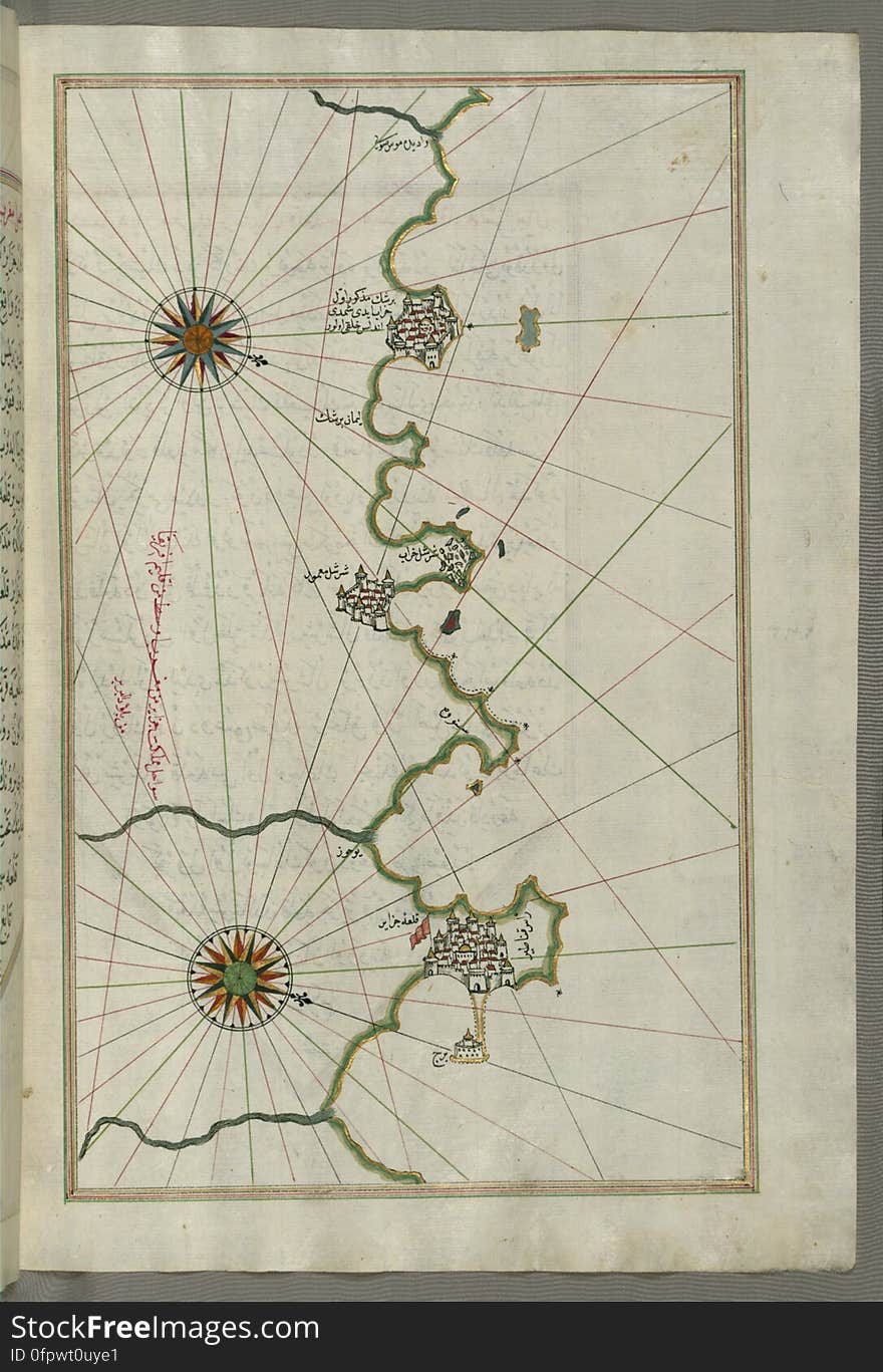 Originally composed in 932 AH / 1525 CE and dedicated to Sultan Süleyman I &#x28;&quot;The Magnificent&quot;&#x29;, this great work by Piri Reis &#x28;d. 962 AH / 1555 CE&#x29; on navigation was later revised and expanded. The present manuscript, made mostly in the late 11th AH / 17th CE century, is based on the later expanded version with some 240 exquisitely executed maps and portolan charts. They include a world map &#x28;fol.41a&#x29; with the outline of the Americas, as well as coastlines &#x28;bays, capes, peninsulas&#x29;, islands, mountains and cities of the Mediterranean basin and the Black Sea. The work starts with the description of the coastline of Anatolia and the islands of the Aegean Sea, the Peloponnese peninsula and eastern and western coasts of the Adriatic Sea. It then proceeds to describe the western shores of Italy, southern France, Spain, North Africa, Palestine, Israel, Lebanon, Syria, western Anatolia, various islands north of Crete, Sea of Marmara, Bosporus and the Black Sea. It ends with a map of the shores of the the Caspian Sea &#x28;fol.374a&#x29;. See this manuscript page by page at the Walters Art Museum website: art.thewalters.org/viewwoa.aspx?id=19195. Originally composed in 932 AH / 1525 CE and dedicated to Sultan Süleyman I &#x28;&quot;The Magnificent&quot;&#x29;, this great work by Piri Reis &#x28;d. 962 AH / 1555 CE&#x29; on navigation was later revised and expanded. The present manuscript, made mostly in the late 11th AH / 17th CE century, is based on the later expanded version with some 240 exquisitely executed maps and portolan charts. They include a world map &#x28;fol.41a&#x29; with the outline of the Americas, as well as coastlines &#x28;bays, capes, peninsulas&#x29;, islands, mountains and cities of the Mediterranean basin and the Black Sea. The work starts with the description of the coastline of Anatolia and the islands of the Aegean Sea, the Peloponnese peninsula and eastern and western coasts of the Adriatic Sea. It then proceeds to describe the western shores of Italy, southern France, Spain, North Africa, Palestine, Israel, Lebanon, Syria, western Anatolia, various islands north of Crete, Sea of Marmara, Bosporus and the Black Sea. It ends with a map of the shores of the the Caspian Sea &#x28;fol.374a&#x29;. See this manuscript page by page at the Walters Art Museum website: art.thewalters.org/viewwoa.aspx?id=19195