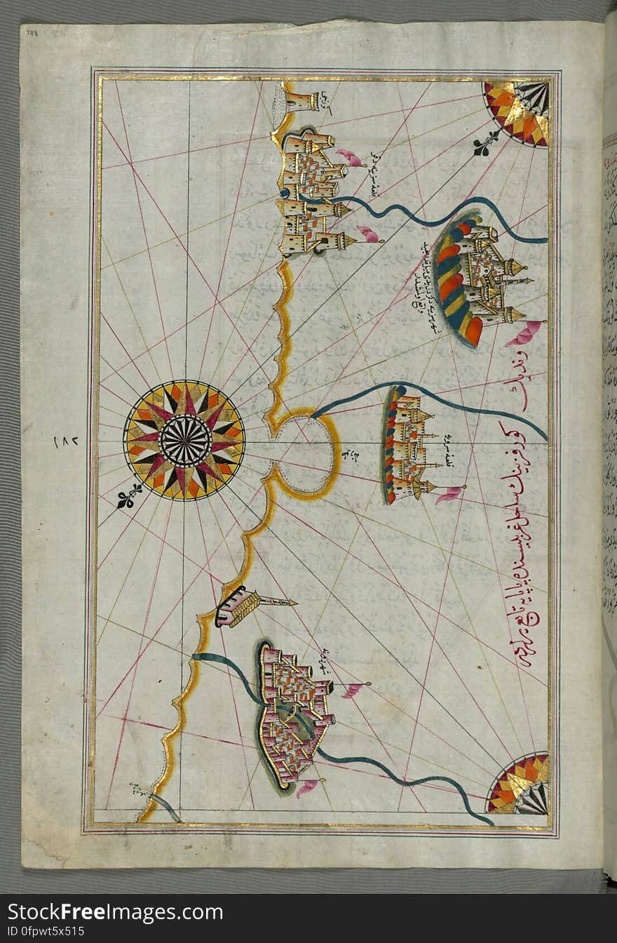 Originally composed in 932 AH / 1525 CE and dedicated to Sultan Süleyman I &#x28;&quot;The Magnificent&quot;&#x29;, this great work by Piri Reis &#x28;d. 962 AH / 1555 CE&#x29; on navigation was later revised and expanded. The present manuscript, made mostly in the late 11th AH / 17th CE century, is based on the later expanded version with some 240 exquisitely executed maps and portolan charts. They include a world map &#x28;fol.41a&#x29; with the outline of the Americas, as well as coastlines &#x28;bays, capes, peninsulas&#x29;, islands, mountains and cities of the Mediterranean basin and the Black Sea. The work starts with the description of the coastline of Anatolia and the islands of the Aegean Sea, the Peloponnese peninsula and eastern and western coasts of the Adriatic Sea. It then proceeds to describe the western shores of Italy, southern France, Spain, North Africa, Palestine, Israel, Lebanon, Syria, western Anatolia, various islands north of Crete, Sea of Marmara, Bosporus and the Black Sea. It ends with a map of the shores of the the Caspian Sea &#x28;fol.374a&#x29;. See this manuscript page by page at the Walters Art Museum website: art.thewalters.org/viewwoa.aspx?id=19195. Originally composed in 932 AH / 1525 CE and dedicated to Sultan Süleyman I &#x28;&quot;The Magnificent&quot;&#x29;, this great work by Piri Reis &#x28;d. 962 AH / 1555 CE&#x29; on navigation was later revised and expanded. The present manuscript, made mostly in the late 11th AH / 17th CE century, is based on the later expanded version with some 240 exquisitely executed maps and portolan charts. They include a world map &#x28;fol.41a&#x29; with the outline of the Americas, as well as coastlines &#x28;bays, capes, peninsulas&#x29;, islands, mountains and cities of the Mediterranean basin and the Black Sea. The work starts with the description of the coastline of Anatolia and the islands of the Aegean Sea, the Peloponnese peninsula and eastern and western coasts of the Adriatic Sea. It then proceeds to describe the western shores of Italy, southern France, Spain, North Africa, Palestine, Israel, Lebanon, Syria, western Anatolia, various islands north of Crete, Sea of Marmara, Bosporus and the Black Sea. It ends with a map of the shores of the the Caspian Sea &#x28;fol.374a&#x29;. See this manuscript page by page at the Walters Art Museum website: art.thewalters.org/viewwoa.aspx?id=19195