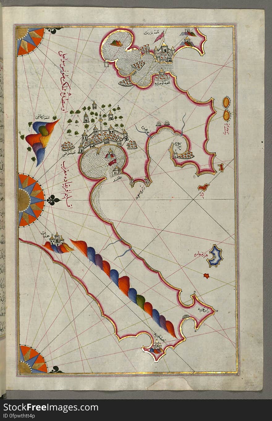 Originally composed in 932 AH / 1525 CE and dedicated to Sultan Süleyman I &#x28;&quot;The Magnificent&quot;&#x29;, this great work by Piri Reis &#x28;d. 962 AH / 1555 CE&#x29; on navigation was later revised and expanded. The present manuscript, made mostly in the late 11th AH / 17th CE century, is based on the later expanded version with some 240 exquisitely executed maps and portolan charts. They include a world map &#x28;fol.41a&#x29; with the outline of the Americas, as well as coastlines &#x28;bays, capes, peninsulas&#x29;, islands, mountains and cities of the Mediterranean basin and the Black Sea. The work starts with the description of the coastline of Anatolia and the islands of the Aegean Sea, the Peloponnese peninsula and eastern and western coasts of the Adriatic Sea. It then proceeds to describe the western shores of Italy, southern France, Spain, North Africa, Palestine, Israel, Lebanon, Syria, western Anatolia, various islands north of Crete, Sea of Marmara, Bosporus and the Black Sea. It ends with a map of the shores of the the Caspian Sea &#x28;fol.374a&#x29;. See this manuscript page by page at the Walters Art Museum website: art.thewalters.org/viewwoa.aspx?id=19195. Originally composed in 932 AH / 1525 CE and dedicated to Sultan Süleyman I &#x28;&quot;The Magnificent&quot;&#x29;, this great work by Piri Reis &#x28;d. 962 AH / 1555 CE&#x29; on navigation was later revised and expanded. The present manuscript, made mostly in the late 11th AH / 17th CE century, is based on the later expanded version with some 240 exquisitely executed maps and portolan charts. They include a world map &#x28;fol.41a&#x29; with the outline of the Americas, as well as coastlines &#x28;bays, capes, peninsulas&#x29;, islands, mountains and cities of the Mediterranean basin and the Black Sea. The work starts with the description of the coastline of Anatolia and the islands of the Aegean Sea, the Peloponnese peninsula and eastern and western coasts of the Adriatic Sea. It then proceeds to describe the western shores of Italy, southern France, Spain, North Africa, Palestine, Israel, Lebanon, Syria, western Anatolia, various islands north of Crete, Sea of Marmara, Bosporus and the Black Sea. It ends with a map of the shores of the the Caspian Sea &#x28;fol.374a&#x29;. See this manuscript page by page at the Walters Art Museum website: art.thewalters.org/viewwoa.aspx?id=19195