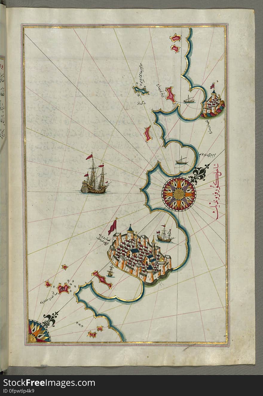 Originally composed in 932 AH / 1525 CE and dedicated to Sultan Süleyman I &#x28;&quot;The Magnificent&quot;&#x29;, this great work by Piri Reis &#x28;d. 962 AH / 1555 CE&#x29; on navigation was later revised and expanded. The present manuscript, made mostly in the late 11th AH / 17th CE century, is based on the later expanded version with some 240 exquisitely executed maps and portolan charts. They include a world map &#x28;fol.41a&#x29; with the outline of the Americas, as well as coastlines &#x28;bays, capes, peninsulas&#x29;, islands, mountains and cities of the Mediterranean basin and the Black Sea. The work starts with the description of the coastline of Anatolia and the islands of the Aegean Sea, the Peloponnese peninsula and eastern and western coasts of the Adriatic Sea. It then proceeds to describe the western shores of Italy, southern France, Spain, North Africa, Palestine, Israel, Lebanon, Syria, western Anatolia, various islands north of Crete, Sea of Marmara, Bosporus and the Black Sea. It ends with a map of the shores of the the Caspian Sea &#x28;fol.374a&#x29;. See this manuscript page by page at the Walters Art Museum website: art.thewalters.org/viewwoa.aspx?id=19195. Originally composed in 932 AH / 1525 CE and dedicated to Sultan Süleyman I &#x28;&quot;The Magnificent&quot;&#x29;, this great work by Piri Reis &#x28;d. 962 AH / 1555 CE&#x29; on navigation was later revised and expanded. The present manuscript, made mostly in the late 11th AH / 17th CE century, is based on the later expanded version with some 240 exquisitely executed maps and portolan charts. They include a world map &#x28;fol.41a&#x29; with the outline of the Americas, as well as coastlines &#x28;bays, capes, peninsulas&#x29;, islands, mountains and cities of the Mediterranean basin and the Black Sea. The work starts with the description of the coastline of Anatolia and the islands of the Aegean Sea, the Peloponnese peninsula and eastern and western coasts of the Adriatic Sea. It then proceeds to describe the western shores of Italy, southern France, Spain, North Africa, Palestine, Israel, Lebanon, Syria, western Anatolia, various islands north of Crete, Sea of Marmara, Bosporus and the Black Sea. It ends with a map of the shores of the the Caspian Sea &#x28;fol.374a&#x29;. See this manuscript page by page at the Walters Art Museum website: art.thewalters.org/viewwoa.aspx?id=19195