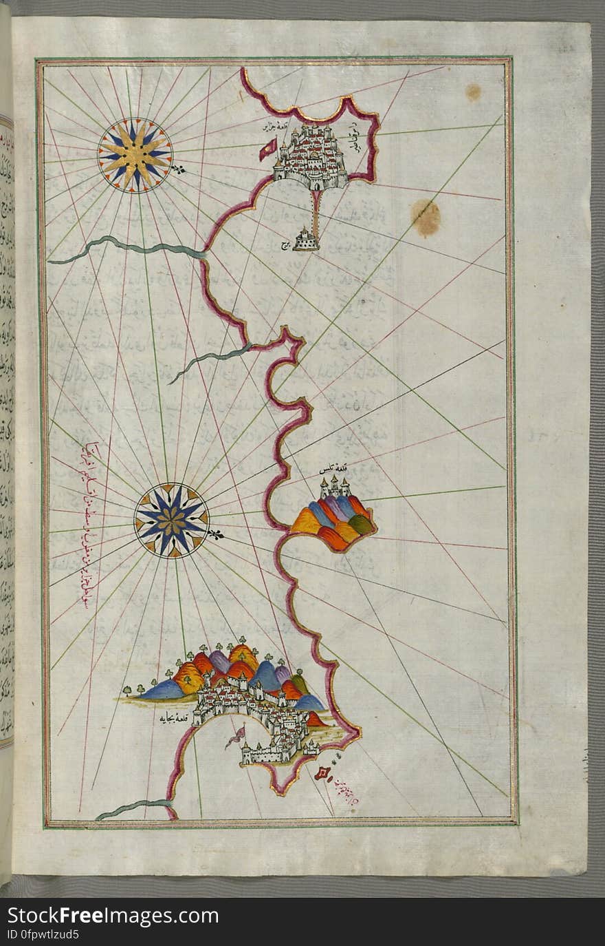 Originally composed in 932 AH / 1525 CE and dedicated to Sultan Süleyman I &#x28;&quot;The Magnificent&quot;&#x29;, this great work by Piri Reis &#x28;d. 962 AH / 1555 CE&#x29; on navigation was later revised and expanded. The present manuscript, made mostly in the late 11th AH / 17th CE century, is based on the later expanded version with some 240 exquisitely executed maps and portolan charts. They include a world map &#x28;fol.41a&#x29; with the outline of the Americas, as well as coastlines &#x28;bays, capes, peninsulas&#x29;, islands, mountains and cities of the Mediterranean basin and the Black Sea. The work starts with the description of the coastline of Anatolia and the islands of the Aegean Sea, the Peloponnese peninsula and eastern and western coasts of the Adriatic Sea. It then proceeds to describe the western shores of Italy, southern France, Spain, North Africa, Palestine, Israel, Lebanon, Syria, western Anatolia, various islands north of Crete, Sea of Marmara, Bosporus and the Black Sea. It ends with a map of the shores of the the Caspian Sea &#x28;fol.374a&#x29;. See this manuscript page by page at the Walters Art Museum website: art.thewalters.org/viewwoa.aspx?id=19195. Originally composed in 932 AH / 1525 CE and dedicated to Sultan Süleyman I &#x28;&quot;The Magnificent&quot;&#x29;, this great work by Piri Reis &#x28;d. 962 AH / 1555 CE&#x29; on navigation was later revised and expanded. The present manuscript, made mostly in the late 11th AH / 17th CE century, is based on the later expanded version with some 240 exquisitely executed maps and portolan charts. They include a world map &#x28;fol.41a&#x29; with the outline of the Americas, as well as coastlines &#x28;bays, capes, peninsulas&#x29;, islands, mountains and cities of the Mediterranean basin and the Black Sea. The work starts with the description of the coastline of Anatolia and the islands of the Aegean Sea, the Peloponnese peninsula and eastern and western coasts of the Adriatic Sea. It then proceeds to describe the western shores of Italy, southern France, Spain, North Africa, Palestine, Israel, Lebanon, Syria, western Anatolia, various islands north of Crete, Sea of Marmara, Bosporus and the Black Sea. It ends with a map of the shores of the the Caspian Sea &#x28;fol.374a&#x29;. See this manuscript page by page at the Walters Art Museum website: art.thewalters.org/viewwoa.aspx?id=19195