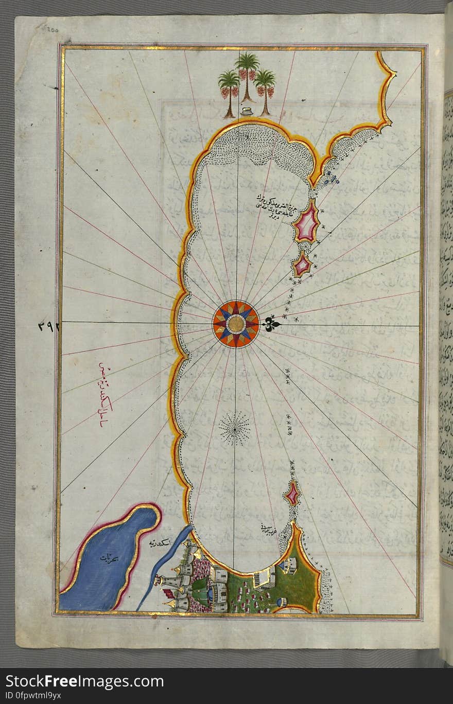 Originally composed in 932 AH / 1525 CE and dedicated to Sultan Süleyman I &#x28;&quot;The Magnificent&quot;&#x29;, this great work by Piri Reis &#x28;d. 962 AH / 1555 CE&#x29; on navigation was later revised and expanded. The present manuscript, made mostly in the late 11th AH / 17th CE century, is based on the later expanded version with some 240 exquisitely executed maps and portolan charts. They include a world map &#x28;fol.41a&#x29; with the outline of the Americas, as well as coastlines &#x28;bays, capes, peninsulas&#x29;, islands, mountains and cities of the Mediterranean basin and the Black Sea. The work starts with the description of the coastline of Anatolia and the islands of the Aegean Sea, the Peloponnese peninsula and eastern and western coasts of the Adriatic Sea. It then proceeds to describe the western shores of Italy, southern France, Spain, North Africa, Palestine, Israel, Lebanon, Syria, western Anatolia, various islands north of Crete, Sea of Marmara, Bosporus and the Black Sea. It ends with a map of the shores of the the Caspian Sea &#x28;fol.374a&#x29;. See this manuscript page by page at the Walters Art Museum website: art.thewalters.org/viewwoa.aspx?id=19195. Originally composed in 932 AH / 1525 CE and dedicated to Sultan Süleyman I &#x28;&quot;The Magnificent&quot;&#x29;, this great work by Piri Reis &#x28;d. 962 AH / 1555 CE&#x29; on navigation was later revised and expanded. The present manuscript, made mostly in the late 11th AH / 17th CE century, is based on the later expanded version with some 240 exquisitely executed maps and portolan charts. They include a world map &#x28;fol.41a&#x29; with the outline of the Americas, as well as coastlines &#x28;bays, capes, peninsulas&#x29;, islands, mountains and cities of the Mediterranean basin and the Black Sea. The work starts with the description of the coastline of Anatolia and the islands of the Aegean Sea, the Peloponnese peninsula and eastern and western coasts of the Adriatic Sea. It then proceeds to describe the western shores of Italy, southern France, Spain, North Africa, Palestine, Israel, Lebanon, Syria, western Anatolia, various islands north of Crete, Sea of Marmara, Bosporus and the Black Sea. It ends with a map of the shores of the the Caspian Sea &#x28;fol.374a&#x29;. See this manuscript page by page at the Walters Art Museum website: art.thewalters.org/viewwoa.aspx?id=19195