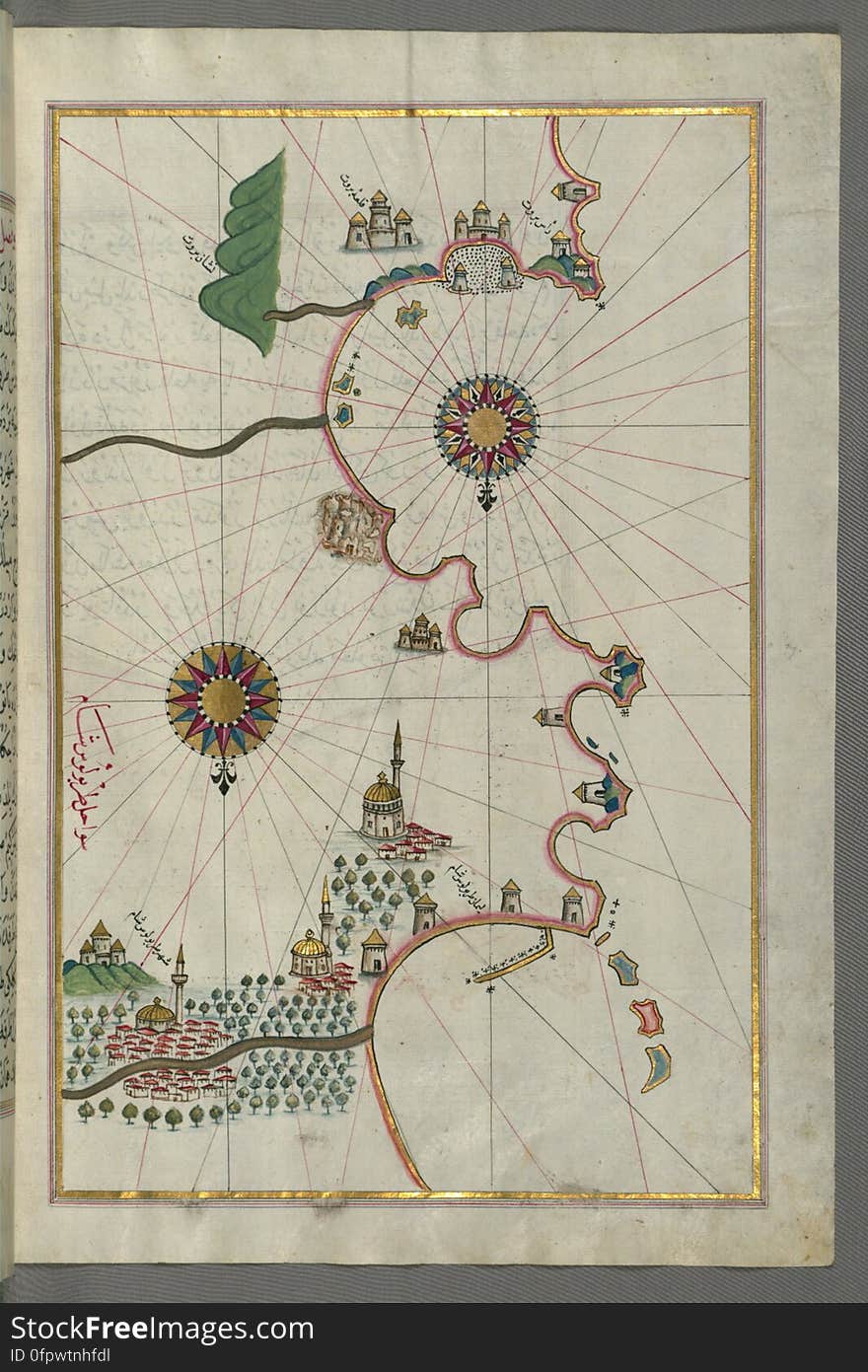 Originally composed in 932 AH / 1525 CE and dedicated to Sultan Süleyman I &#x28;&quot;The Magnificent&quot;&#x29;, this great work by Piri Reis &#x28;d. 962 AH / 1555 CE&#x29; on navigation was later revised and expanded. The present manuscript, made mostly in the late 11th AH / 17th CE century, is based on the later expanded version with some 240 exquisitely executed maps and portolan charts. They include a world map &#x28;fol.41a&#x29; with the outline of the Americas, as well as coastlines &#x28;bays, capes, peninsulas&#x29;, islands, mountains and cities of the Mediterranean basin and the Black Sea. The work starts with the description of the coastline of Anatolia and the islands of the Aegean Sea, the Peloponnese peninsula and eastern and western coasts of the Adriatic Sea. It then proceeds to describe the western shores of Italy, southern France, Spain, North Africa, Palestine, Israel, Lebanon, Syria, western Anatolia, various islands north of Crete, Sea of Marmara, Bosporus and the Black Sea. It ends with a map of the shores of the the Caspian Sea &#x28;fol.374a&#x29;. See this manuscript page by page at the Walters Art Museum website: art.thewalters.org/viewwoa.aspx?id=19195. Originally composed in 932 AH / 1525 CE and dedicated to Sultan Süleyman I &#x28;&quot;The Magnificent&quot;&#x29;, this great work by Piri Reis &#x28;d. 962 AH / 1555 CE&#x29; on navigation was later revised and expanded. The present manuscript, made mostly in the late 11th AH / 17th CE century, is based on the later expanded version with some 240 exquisitely executed maps and portolan charts. They include a world map &#x28;fol.41a&#x29; with the outline of the Americas, as well as coastlines &#x28;bays, capes, peninsulas&#x29;, islands, mountains and cities of the Mediterranean basin and the Black Sea. The work starts with the description of the coastline of Anatolia and the islands of the Aegean Sea, the Peloponnese peninsula and eastern and western coasts of the Adriatic Sea. It then proceeds to describe the western shores of Italy, southern France, Spain, North Africa, Palestine, Israel, Lebanon, Syria, western Anatolia, various islands north of Crete, Sea of Marmara, Bosporus and the Black Sea. It ends with a map of the shores of the the Caspian Sea &#x28;fol.374a&#x29;. See this manuscript page by page at the Walters Art Museum website: art.thewalters.org/viewwoa.aspx?id=19195