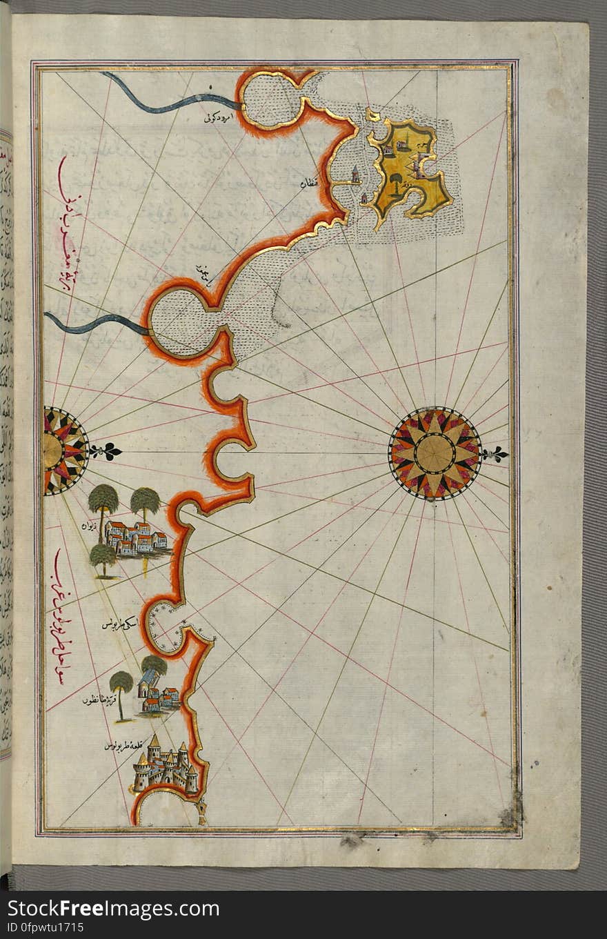 Originally composed in 932 AH / 1525 CE and dedicated to Sultan SÃ¼leyman I &#x28;&quot;The Magnificent&quot;&#x29;, this great work by Piri Reis &#x28;d. 962 AH / 1555 CE&#x29; on navigation was later revised and expanded. The present manuscript, made mostly in the late 11th AH / 17th CE century, is based on the later expanded version with some 240 exquisitely executed maps and portolan charts. They include a world map &#x28;fol.41a&#x29; with the outline of the Americas, as well as coastlines &#x28;bays, capes, peninsulas&#x29;, islands, mountains and cities of the Mediterranean basin and the Black Sea. The work starts with the description of the coastline of Anatolia and the islands of the Aegean Sea, the Peloponnese peninsula and eastern and western coasts of the Adriatic Sea. It then proceeds to describe the western shores of Italy, southern France, Spain, North Africa, Palestine, Israel, Lebanon, Syria, western Anatolia, various islands north of Crete, Sea of Marmara, Bosporus and the Black Sea. It ends with a map of the shores of the the Caspian Sea &#x28;fol.374a&#x29;. See this manuscript page by page at the Walters Art Museum website: art.thewalters.org/viewwoa.aspx?id=19195. Originally composed in 932 AH / 1525 CE and dedicated to Sultan SÃ¼leyman I &#x28;&quot;The Magnificent&quot;&#x29;, this great work by Piri Reis &#x28;d. 962 AH / 1555 CE&#x29; on navigation was later revised and expanded. The present manuscript, made mostly in the late 11th AH / 17th CE century, is based on the later expanded version with some 240 exquisitely executed maps and portolan charts. They include a world map &#x28;fol.41a&#x29; with the outline of the Americas, as well as coastlines &#x28;bays, capes, peninsulas&#x29;, islands, mountains and cities of the Mediterranean basin and the Black Sea. The work starts with the description of the coastline of Anatolia and the islands of the Aegean Sea, the Peloponnese peninsula and eastern and western coasts of the Adriatic Sea. It then proceeds to describe the western shores of Italy, southern France, Spain, North Africa, Palestine, Israel, Lebanon, Syria, western Anatolia, various islands north of Crete, Sea of Marmara, Bosporus and the Black Sea. It ends with a map of the shores of the the Caspian Sea &#x28;fol.374a&#x29;. See this manuscript page by page at the Walters Art Museum website: art.thewalters.org/viewwoa.aspx?id=19195