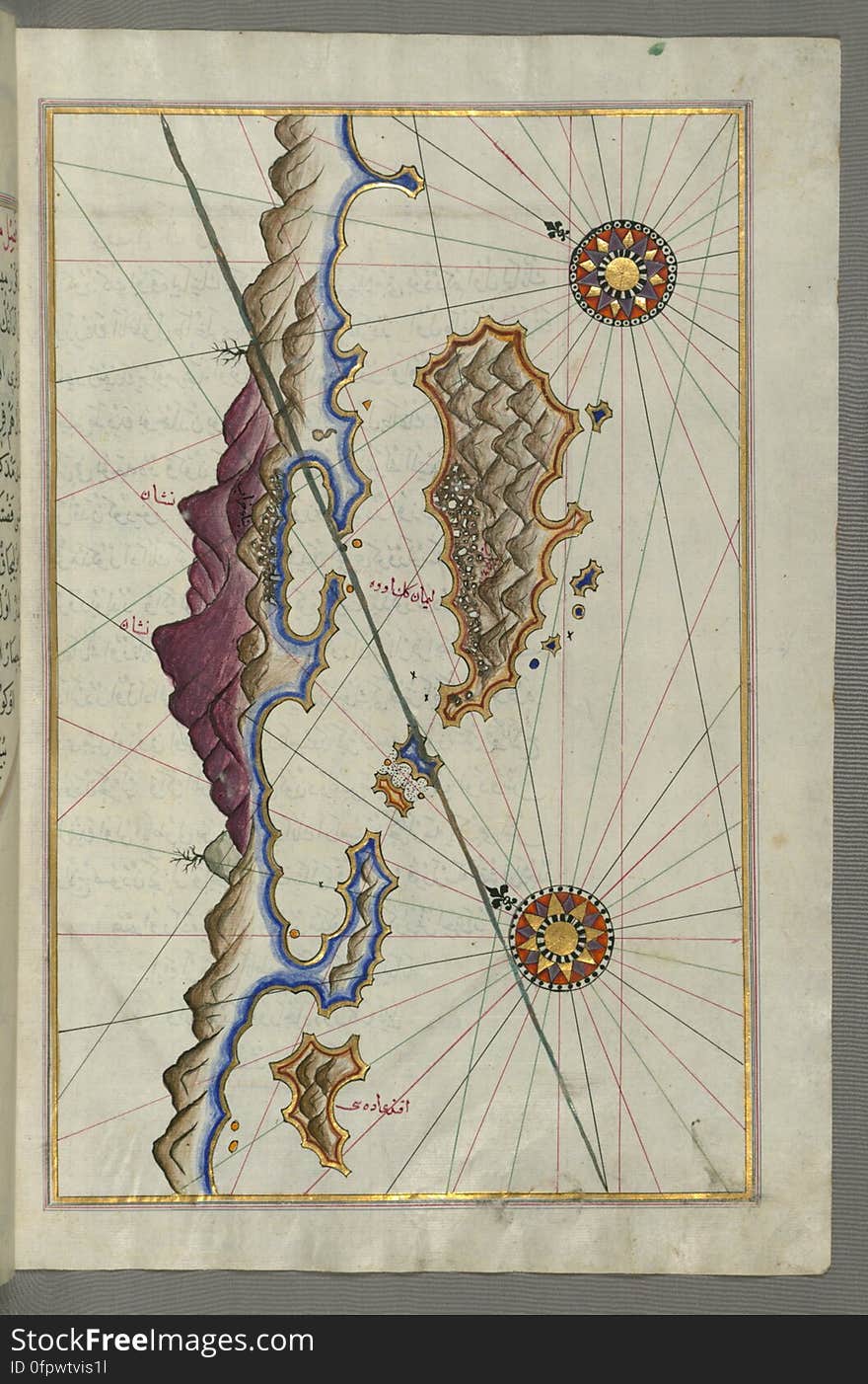 Originally composed in 932 AH / 1525 CE and dedicated to Sultan Süleyman I &#x28;&quot;The Magnificent&quot;&#x29;, this great work by Piri Reis &#x28;d. 962 AH / 1555 CE&#x29; on navigation was later revised and expanded. The present manuscript, made mostly in the late 11th AH / 17th CE century, is based on the later expanded version with some 240 exquisitely executed maps and portolan charts. They include a world map &#x28;fol.41a&#x29; with the outline of the Americas, as well as coastlines &#x28;bays, capes, peninsulas&#x29;, islands, mountains and cities of the Mediterranean basin and the Black Sea. The work starts with the description of the coastline of Anatolia and the islands of the Aegean Sea, the Peloponnese peninsula and eastern and western coasts of the Adriatic Sea. It then proceeds to describe the western shores of Italy, southern France, Spain, North Africa, Palestine, Israel, Lebanon, Syria, western Anatolia, various islands north of Crete, Sea of Marmara, Bosporus and the Black Sea. It ends with a map of the shores of the the Caspian Sea &#x28;fol.374a&#x29;. See this manuscript page by page at the Walters Art Museum website: art.thewalters.org/viewwoa.aspx?id=19195. Originally composed in 932 AH / 1525 CE and dedicated to Sultan Süleyman I &#x28;&quot;The Magnificent&quot;&#x29;, this great work by Piri Reis &#x28;d. 962 AH / 1555 CE&#x29; on navigation was later revised and expanded. The present manuscript, made mostly in the late 11th AH / 17th CE century, is based on the later expanded version with some 240 exquisitely executed maps and portolan charts. They include a world map &#x28;fol.41a&#x29; with the outline of the Americas, as well as coastlines &#x28;bays, capes, peninsulas&#x29;, islands, mountains and cities of the Mediterranean basin and the Black Sea. The work starts with the description of the coastline of Anatolia and the islands of the Aegean Sea, the Peloponnese peninsula and eastern and western coasts of the Adriatic Sea. It then proceeds to describe the western shores of Italy, southern France, Spain, North Africa, Palestine, Israel, Lebanon, Syria, western Anatolia, various islands north of Crete, Sea of Marmara, Bosporus and the Black Sea. It ends with a map of the shores of the the Caspian Sea &#x28;fol.374a&#x29;. See this manuscript page by page at the Walters Art Museum website: art.thewalters.org/viewwoa.aspx?id=19195