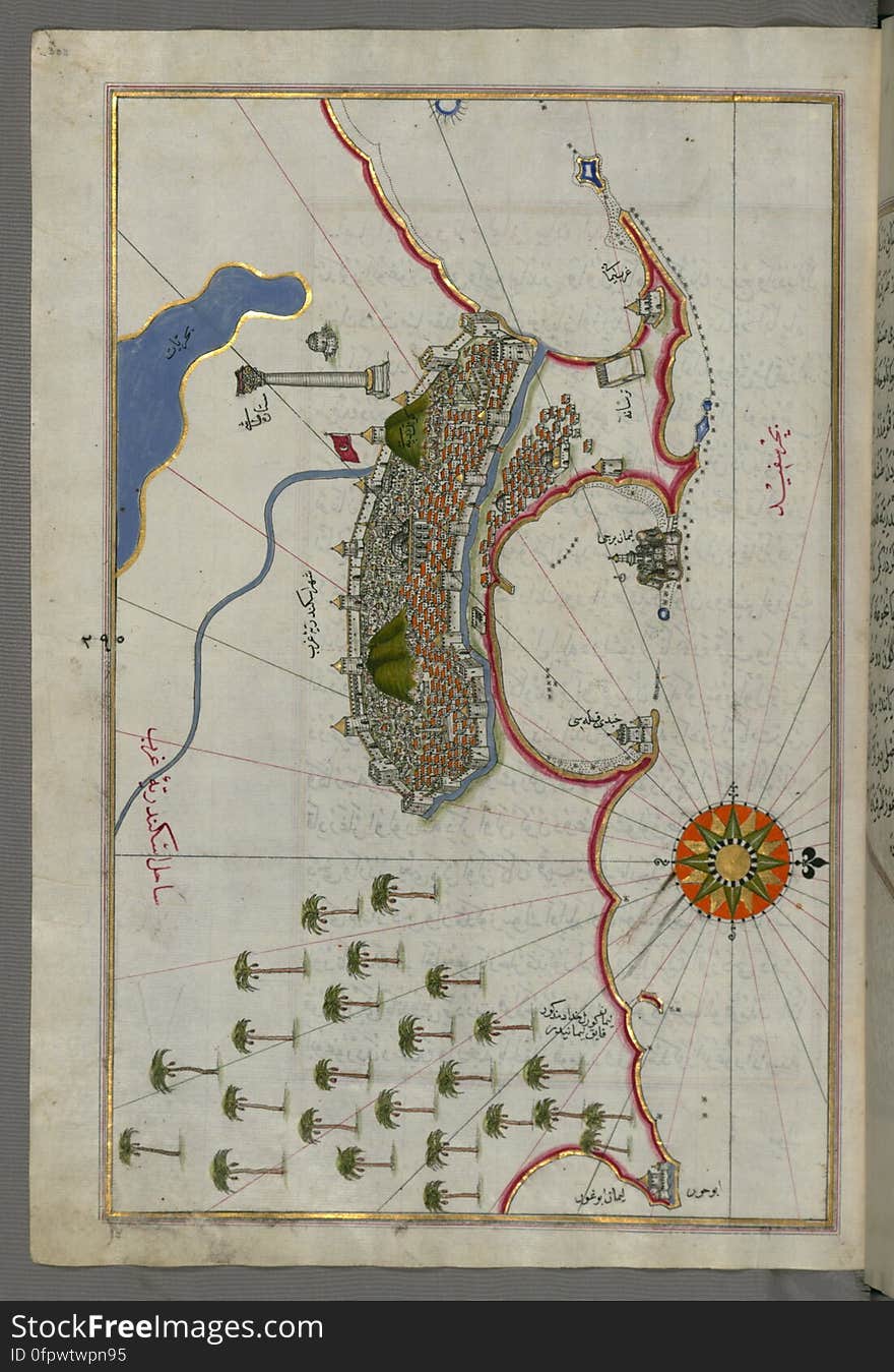 Originally composed in 932 AH / 1525 CE and dedicated to Sultan Süleyman I &#x28;&quot;The Magnificent&quot;&#x29;, this great work by Piri Reis &#x28;d. 962 AH / 1555 CE&#x29; on navigation was later revised and expanded. The present manuscript, made mostly in the late 11th AH / 17th CE century, is based on the later expanded version with some 240 exquisitely executed maps and portolan charts. They include a world map &#x28;fol.41a&#x29; with the outline of the Americas, as well as coastlines &#x28;bays, capes, peninsulas&#x29;, islands, mountains and cities of the Mediterranean basin and the Black Sea. The work starts with the description of the coastline of Anatolia and the islands of the Aegean Sea, the Peloponnese peninsula and eastern and western coasts of the Adriatic Sea. It then proceeds to describe the western shores of Italy, southern France, Spain, North Africa, Palestine, Israel, Lebanon, Syria, western Anatolia, various islands north of Crete, Sea of Marmara, Bosporus and the Black Sea. It ends with a map of the shores of the the Caspian Sea &#x28;fol.374a&#x29;. See this manuscript page by page at the Walters Art Museum website: art.thewalters.org/viewwoa.aspx?id=19195. Originally composed in 932 AH / 1525 CE and dedicated to Sultan Süleyman I &#x28;&quot;The Magnificent&quot;&#x29;, this great work by Piri Reis &#x28;d. 962 AH / 1555 CE&#x29; on navigation was later revised and expanded. The present manuscript, made mostly in the late 11th AH / 17th CE century, is based on the later expanded version with some 240 exquisitely executed maps and portolan charts. They include a world map &#x28;fol.41a&#x29; with the outline of the Americas, as well as coastlines &#x28;bays, capes, peninsulas&#x29;, islands, mountains and cities of the Mediterranean basin and the Black Sea. The work starts with the description of the coastline of Anatolia and the islands of the Aegean Sea, the Peloponnese peninsula and eastern and western coasts of the Adriatic Sea. It then proceeds to describe the western shores of Italy, southern France, Spain, North Africa, Palestine, Israel, Lebanon, Syria, western Anatolia, various islands north of Crete, Sea of Marmara, Bosporus and the Black Sea. It ends with a map of the shores of the the Caspian Sea &#x28;fol.374a&#x29;. See this manuscript page by page at the Walters Art Museum website: art.thewalters.org/viewwoa.aspx?id=19195