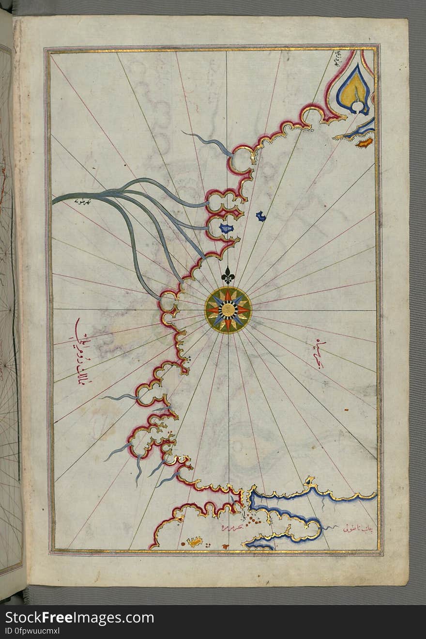 Originally composed in 932 AH / 1525 CE and dedicated to Sultan Süleyman I &#x28;&quot;The Magnificent&quot;&#x29;, this great work by Piri Reis &#x28;d. 962 AH / 1555 CE&#x29; on navigation was later revised and expanded. The present manuscript, made mostly in the late 11th AH / 17th CE century, is based on the later expanded version with some 240 exquisitely executed maps and portolan charts. They include a world map &#x28;fol.41a&#x29; with the outline of the Americas, as well as coastlines &#x28;bays, capes, peninsulas&#x29;, islands, mountains and cities of the Mediterranean basin and the Black Sea. The work starts with the description of the coastline of Anatolia and the islands of the Aegean Sea, the Peloponnese peninsula and eastern and western coasts of the Adriatic Sea. It then proceeds to describe the western shores of Italy, southern France, Spain, North Africa, Palestine, Israel, Lebanon, Syria, western Anatolia, various islands north of Crete, Sea of Marmara, Bosporus and the Black Sea. It ends with a map of the shores of the the Caspian Sea &#x28;fol.374a&#x29;. See this manuscript page by page at the Walters Art Museum website: art.thewalters.org/viewwoa.aspx?id=19195. Originally composed in 932 AH / 1525 CE and dedicated to Sultan Süleyman I &#x28;&quot;The Magnificent&quot;&#x29;, this great work by Piri Reis &#x28;d. 962 AH / 1555 CE&#x29; on navigation was later revised and expanded. The present manuscript, made mostly in the late 11th AH / 17th CE century, is based on the later expanded version with some 240 exquisitely executed maps and portolan charts. They include a world map &#x28;fol.41a&#x29; with the outline of the Americas, as well as coastlines &#x28;bays, capes, peninsulas&#x29;, islands, mountains and cities of the Mediterranean basin and the Black Sea. The work starts with the description of the coastline of Anatolia and the islands of the Aegean Sea, the Peloponnese peninsula and eastern and western coasts of the Adriatic Sea. It then proceeds to describe the western shores of Italy, southern France, Spain, North Africa, Palestine, Israel, Lebanon, Syria, western Anatolia, various islands north of Crete, Sea of Marmara, Bosporus and the Black Sea. It ends with a map of the shores of the the Caspian Sea &#x28;fol.374a&#x29;. See this manuscript page by page at the Walters Art Museum website: art.thewalters.org/viewwoa.aspx?id=19195