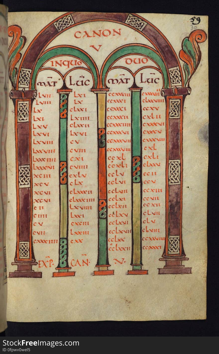 This Gospel Book was written in Carolingian minuscule in the diocese of Freising, Germany ca. 875. Surprisingly small for an Gospel Book, it is nonetheless richly illuminated and offers an excellent example of Carolingian art. The expressive and emotive quality of the Evangelists, characterized by quick, sketchy brushwork, recalls the style developed by the Carolingian school of Reims in Northern France. This similarity may be attributed to a connection with Ebbo, the former Archbishop of Reims, since he fled to Freising at this time after a quarrel with Charles the Bald. The canon tables, however, derive from a different tradition, and recall Franco-Saxon imagery in its use of interlace within the columns, and of acanthus springing from the top corners. Due to these factors, the manuscript had once been attribution to Northern France, but it is now understood to be one of a group of related manuscripts from Freising during Ebbo&#x27;s tenure. The manuscript is complete, consisting of 215 folios, and includes readings for the liturgical year, Jerome&#x27;s Plures Fuisse and Novum Opus letters, decorated canon tables, and Evangelist portraits. Canon V. All manuscript images and descriptions were created and are provided through Preservation and Access grants awarded to the Walters Art Museum by the National Endowment for the Humanities, 2008-2014. Access a complete set of high-resolution archival images of this manuscript for free on the Digital Walters at www.thedigitalwalters.org/Data/WaltersManuscripts/html/W4/ For a digital “turning the pages” presentation of this manuscript and downloadable PDFs, visit the Walters Art Museum’s Works of Art Web site at www.art.thewalters.org/detail/19057/freising-gospels/. This Gospel Book was written in Carolingian minuscule in the diocese of Freising, Germany ca. 875. Surprisingly small for an Gospel Book, it is nonetheless richly illuminated and offers an excellent example of Carolingian art. The expressive and emotive quality of the Evangelists, characterized by quick, sketchy brushwork, recalls the style developed by the Carolingian school of Reims in Northern France. This similarity may be attributed to a connection with Ebbo, the former Archbishop of Reims, since he fled to Freising at this time after a quarrel with Charles the Bald. The canon tables, however, derive from a different tradition, and recall Franco-Saxon imagery in its use of interlace within the columns, and of acanthus springing from the top corners. Due to these factors, the manuscript had once been attribution to Northern France, but it is now understood to be one of a group of related manuscripts from Freising during Ebbo&#x27;s tenure. The manuscript is complete, consisting of 215 folios, and includes readings for the liturgical year, Jerome&#x27;s Plures Fuisse and Novum Opus letters, decorated canon tables, and Evangelist portraits. Canon V. All manuscript images and descriptions were created and are provided through Preservation and Access grants awarded to the Walters Art Museum by the National Endowment for the Humanities, 2008-2014. Access a complete set of high-resolution archival images of this manuscript for free on the Digital Walters at www.thedigitalwalters.org/Data/WaltersManuscripts/html/W4/ For a digital “turning the pages” presentation of this manuscript and downloadable PDFs, visit the Walters Art Museum’s Works of Art Web site at www.art.thewalters.org/detail/19057/freising-gospels/