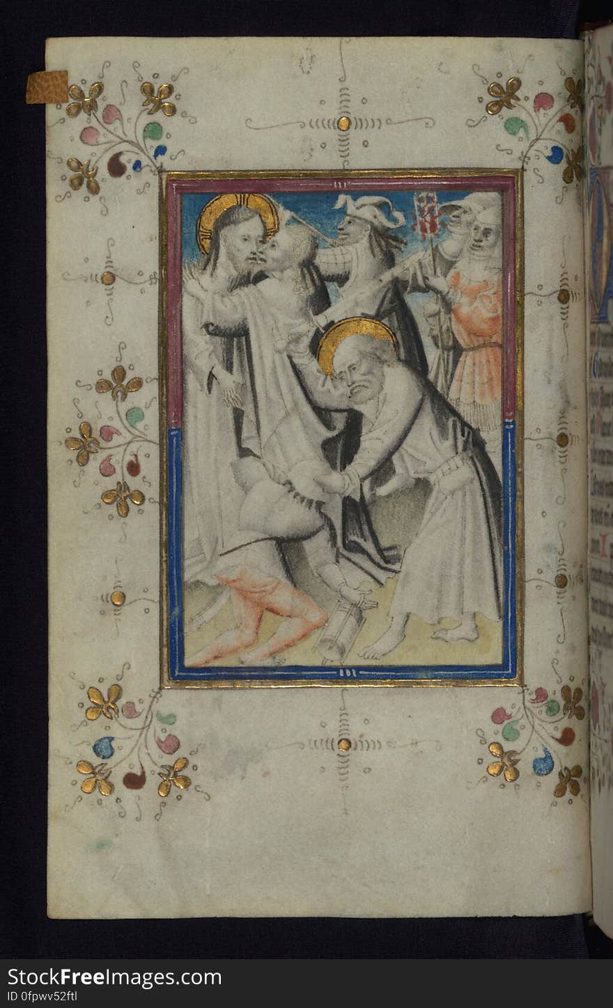 This mid-fifteenth century illuminated Book of Hours is written entirely in Dutch on fine vellum, and is remarkable for its eighteen grisaille miniatures. The technique, wherein the figures are modeled primarily in a gray wash, became a favorite in the Netherlands, and the hand behind the paintings in this manuscript has been identified with a group of artists known as the &#x22;Masters of the Delft Grisailles.&#x22; This manuscript has been grouped with more than a dozen related works, including New York PML M. 349, London, Victoria and Albert Geo. Reid Ms. 32, Leiden B.P.L. 224, Brussels, BR 21696, Antwerp, Plantein Moretus Ms. 49, and the Hague K.B. Ms. 74 G 35. The manuscript is comprised of 152 folios and is almost completely intact, lacking only two miniatures, and retains its original brown leather binding decorated with mythological beasts and a now illegible inscription. The calendar is for the use of Utrecht, which helps localize its original ownership, as might a mostly erased ownership inscription that has been partially recovered by Marrow. The illumination begins the short hours of the cross. This mid-fifteenth century illuminated Book of Hours is written entirely in Dutch on fine vellum, and is remarkable for its eighteen grisaille miniatures. The technique, wherein the figures are modeled primarily in a gray wash, became a favorite in the Netherlands, and the hand behind the paintings in this manuscript has been identified with a group of artists known as the &#x22;Masters of the Delft Grisailles.&#x22; This manuscript has been grouped with more than a dozen related works, including New York PML M. 349, London, Victoria and Albert Geo. Reid Ms. 32, Leiden B.P.L. 224, Brussels, BR 21696, Antwerp, Plantein Moretus Ms. 49, and the Hague K.B. Ms. 74 G 35. The manuscript is comprised of 152 folios and is almost completely intact, lacking only two miniatures, and retains its original brown leather binding decorated with mythological beasts and a now illegible inscription. The calendar is for the use of Utrecht, which helps localize its original ownership, as might a mostly erased ownership inscription that has been partially recovered by Marrow. The illumination begins the short hours of the cross.