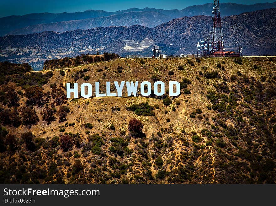 Lighted Hollywood Signage during Daytime