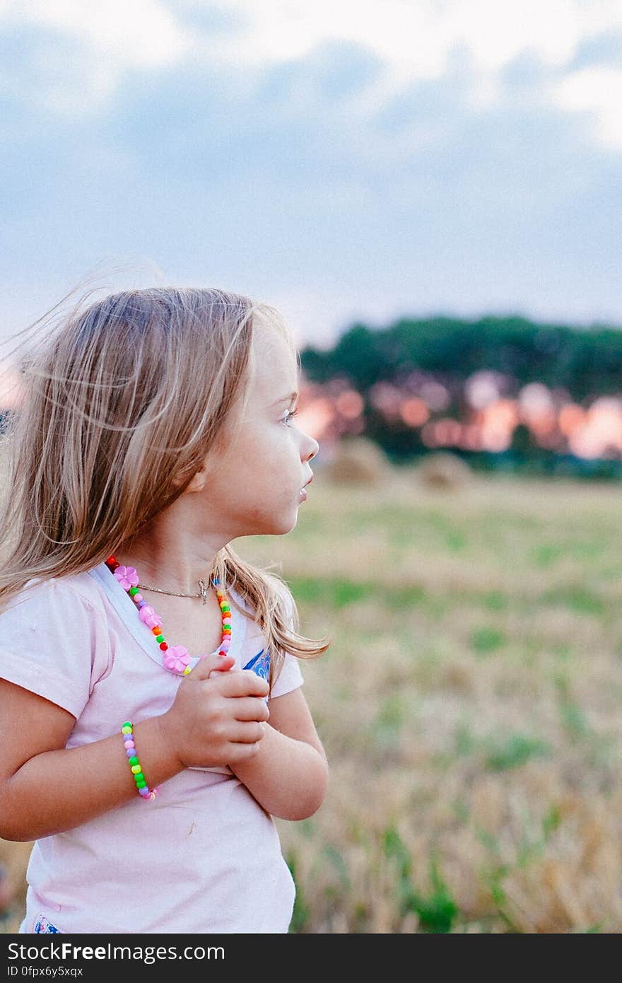 A portrait of a young girl in a field. A portrait of a young girl in a field.