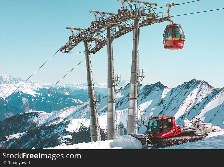 A ski lift at Kitzsteinhorn in the High Tauern range of the Central Eastern Alps in Austria.