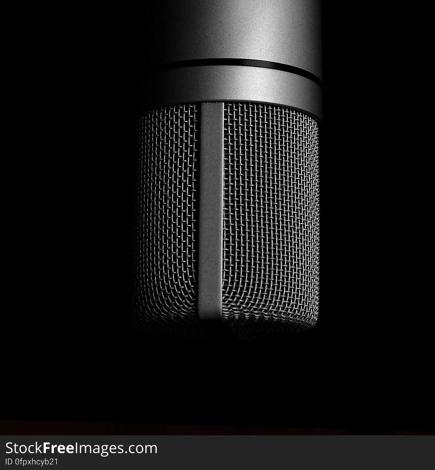 A close up of a microphone in black and white. A close up of a microphone in black and white.