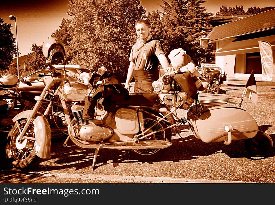 Biker from Czech Republic crossing Europe with an old Jawa. Biker from Czech Republic crossing Europe with an old Jawa