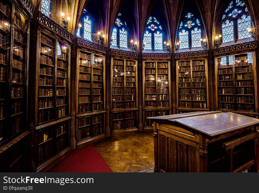 Here is an hdr photograph taken from the enclosure in the reading room inside The John Rylands Library. Located in Manchester, Greater Manchester, England, UK. Here is an hdr photograph taken from the enclosure in the reading room inside The John Rylands Library. Located in Manchester, Greater Manchester, England, UK.