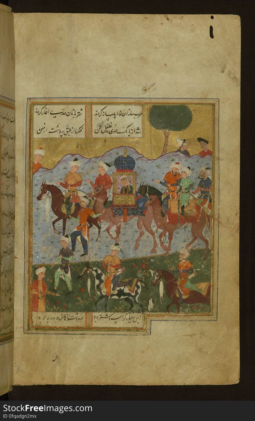 A leaf from an anonymous copy of the famous story of Joseph and the Potypha&#x27;s wife &#x28;Yūsuf va Zulaykhā&#x29; by Nūr al-Dīn Jāmī &#x28;d.898 AH / 1492 CE&#x29; executed in the 10th AH / 16th CE century and containing three illustrations. Here Zulayka travels to the betrothed chosen for her by her father. See this manuscript page by page at the Walters Art Museum website: art.thewalters.org/viewwoa.aspx?id=30608. A leaf from an anonymous copy of the famous story of Joseph and the Potypha&#x27;s wife &#x28;Yūsuf va Zulaykhā&#x29; by Nūr al-Dīn Jāmī &#x28;d.898 AH / 1492 CE&#x29; executed in the 10th AH / 16th CE century and containing three illustrations. Here Zulayka travels to the betrothed chosen for her by her father. See this manuscript page by page at the Walters Art Museum website: art.thewalters.org/viewwoa.aspx?id=30608