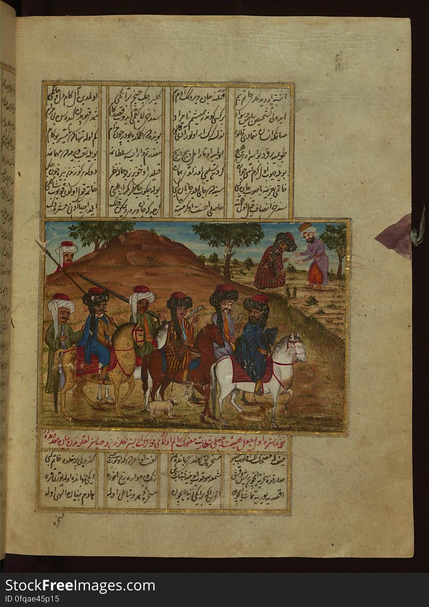 This is an illuminated and illustrated copy of the Ḫamse &#x28;quintet&#x29; of the Ottoman Turkish poet and scholar ʿAṭāʾullāh bin Yaḥyá ʿAṭāʾī &#x28;d. 1044 AH / 1634 CE&#x29;. Although different in content, this work takes its inspiration from the famous Persian Khamsah of Niẓāmī Ganjavī &#x28;d. 605 AH / 1209 CE&#x29; and the Khamsah of Amīr Khusraw Dihlavī &#x28;d. 725 AH / 1325 CE&#x29;. This Ottoman copy of ʿAṭāʾī&#x27;s work ends with a portion of his Dīvān &#x28;fols. 142b-151b&#x29; instead of the fifth poem &#x28;mesnevi&#x29;, Ḥilyet ül-efkār. The text, written in nastaʿlīq script, was copied by Ḫeyrullah Ḫeyrī Çāvuşzade in 1133 AH / 1721 CE. There are thirty-eight illustrations, and illuminated incipits introduce the different poems &#x28;fols. 1b, 22b, 63b, 107b, and 142b&#x29;. The brown leather binding is original to the manuscript. This is an illuminated and illustrated copy of the Ḫamse &#x28;quintet&#x29; of the Ottoman Turkish poet and scholar ʿAṭāʾullāh bin Yaḥyá ʿAṭāʾī &#x28;d. 1044 AH / 1634 CE&#x29;. Although different in content, this work takes its inspiration from the famous Persian Khamsah of Niẓāmī Ganjavī &#x28;d. 605 AH / 1209 CE&#x29; and the Khamsah of Amīr Khusraw Dihlavī &#x28;d. 725 AH / 1325 CE&#x29;. This Ottoman copy of ʿAṭāʾī&#x27;s work ends with a portion of his Dīvān &#x28;fols. 142b-151b&#x29; instead of the fifth poem &#x28;mesnevi&#x29;, Ḥilyet ül-efkār. The text, written in nastaʿlīq script, was copied by Ḫeyrullah Ḫeyrī Çāvuşzade in 1133 AH / 1721 CE. There are thirty-eight illustrations, and illuminated incipits introduce the different poems &#x28;fols. 1b, 22b, 63b, 107b, and 142b&#x29;. The brown leather binding is original to the manuscript.