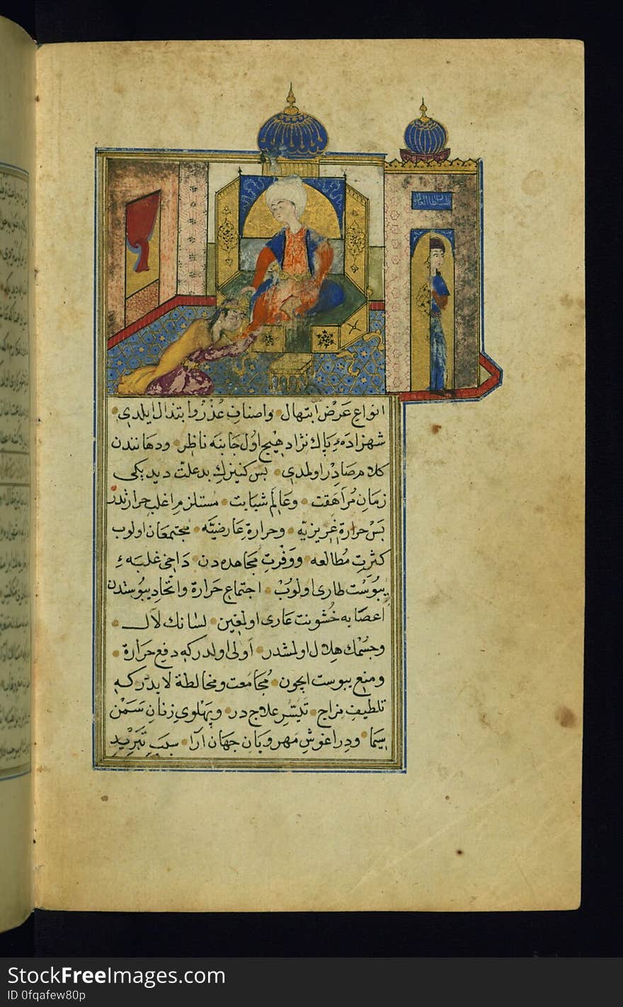 Tuḥfet ül-aḫyār. Folio from an Ottoman Turkish version of the well-known story of Sindbad &#x28;Sindbādnāmah&#x29; made from the Persian by ʿAbdülkerīm bin Muḥammed during the reign of Sultan Sulayman &#x28;Soliman&#x29; &#x28;reg.926 AH / 1520 CE - 974 AH / 1566 CE&#x29; and entitled Tuḥfet ül-aḫyār. This anonymous copy contains six illustrations made in the 10th century AH /16th CE. See this manuscript page by page at the Walters Art Museum website: art.thewalters.org/viewwoa.aspx?id=35391. Tuḥfet ül-aḫyār. Folio from an Ottoman Turkish version of the well-known story of Sindbad &#x28;Sindbādnāmah&#x29; made from the Persian by ʿAbdülkerīm bin Muḥammed during the reign of Sultan Sulayman &#x28;Soliman&#x29; &#x28;reg.926 AH / 1520 CE - 974 AH / 1566 CE&#x29; and entitled Tuḥfet ül-aḫyār. This anonymous copy contains six illustrations made in the 10th century AH /16th CE. See this manuscript page by page at the Walters Art Museum website: art.thewalters.org/viewwoa.aspx?id=35391