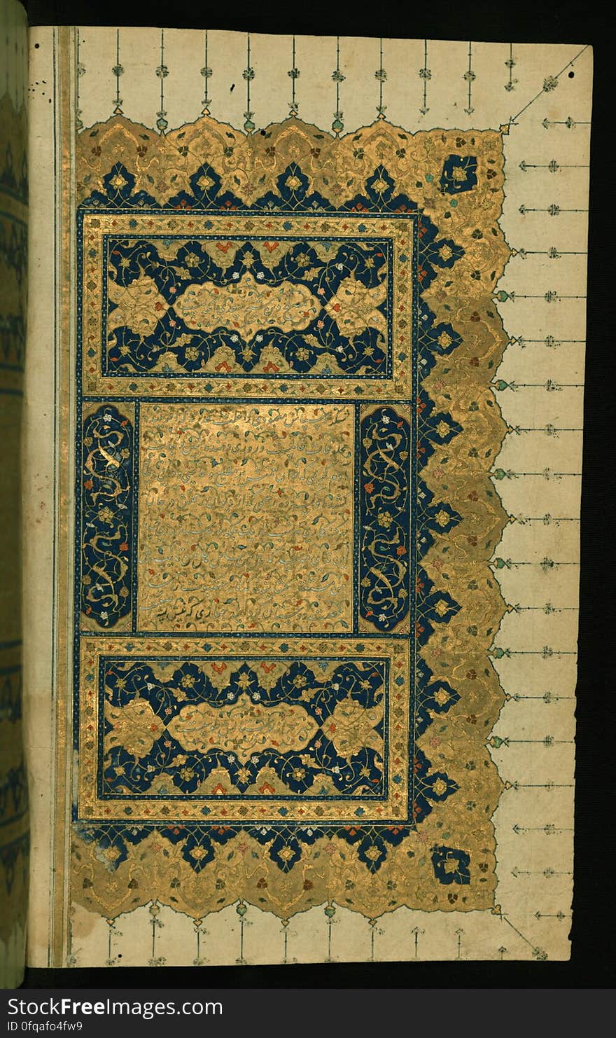 An illuminated and illustrated copy of the collected works of Sa`di &#x28;d.691/1292&#x29; &#x28;KullÄ«yÄt-i SaÊ¿dÄ«&#x29; containing, among others, his GulistÄn and BustÄn. The present manuscript was penned by an anonymous calligrapher in Shiraz &#x28;Iran&#x29; in 934 AH / 1527 CE. This is the first of two richly decorated pages with verses in honor of SaÊ¿dÄ« inscribed in the upper and lower panels. See this manuscript page by page at the Walters Art Museum website: art.thewalters.org/viewwoa.aspx?id=22469. An illuminated and illustrated copy of the collected works of Sa`di &#x28;d.691/1292&#x29; &#x28;KullÄ«yÄt-i SaÊ¿dÄ«&#x29; containing, among others, his GulistÄn and BustÄn. The present manuscript was penned by an anonymous calligrapher in Shiraz &#x28;Iran&#x29; in 934 AH / 1527 CE. This is the first of two richly decorated pages with verses in honor of SaÊ¿dÄ« inscribed in the upper and lower panels. See this manuscript page by page at the Walters Art Museum website: art.thewalters.org/viewwoa.aspx?id=22469