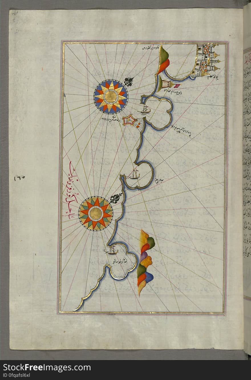 Originally composed in 932 AH / 1525 CE and dedicated to Sultan Süleyman I &#x28;&quot;The Magnificent&quot;&#x29;, this great work by Piri Reis &#x28;d. 962 AH / 1555 CE&#x29; on navigation was later revised and expanded. The present manuscript, made mostly in the late 11th AH / 17th CE century, is based on the later expanded version with some 240 exquisitely executed maps and portolan charts. They include a world map &#x28;fol.41a&#x29; with the outline of the Americas, as well as coastlines &#x28;bays, capes, peninsulas&#x29;, islands, mountains and cities of the Mediterranean basin and the Black Sea. The work starts with the description of the coastline of Anatolia and the islands of the Aegean Sea, the Peloponnese peninsula and eastern and western coasts of the Adriatic Sea. It then proceeds to describe the western shores of Italy, southern France, Spain, North Africa, Palestine, Israel, Lebanon, Syria, western Anatolia, various islands north of Crete, Sea of Marmara, Bosporus and the Black Sea. It ends with a map of the shores of the the Caspian Sea &#x28;fol.374a&#x29;. See this manuscript page by page at the Walters Art Museum website: art.thewalters.org/viewwoa.aspx?id=19195. Originally composed in 932 AH / 1525 CE and dedicated to Sultan Süleyman I &#x28;&quot;The Magnificent&quot;&#x29;, this great work by Piri Reis &#x28;d. 962 AH / 1555 CE&#x29; on navigation was later revised and expanded. The present manuscript, made mostly in the late 11th AH / 17th CE century, is based on the later expanded version with some 240 exquisitely executed maps and portolan charts. They include a world map &#x28;fol.41a&#x29; with the outline of the Americas, as well as coastlines &#x28;bays, capes, peninsulas&#x29;, islands, mountains and cities of the Mediterranean basin and the Black Sea. The work starts with the description of the coastline of Anatolia and the islands of the Aegean Sea, the Peloponnese peninsula and eastern and western coasts of the Adriatic Sea. It then proceeds to describe the western shores of Italy, southern France, Spain, North Africa, Palestine, Israel, Lebanon, Syria, western Anatolia, various islands north of Crete, Sea of Marmara, Bosporus and the Black Sea. It ends with a map of the shores of the the Caspian Sea &#x28;fol.374a&#x29;. See this manuscript page by page at the Walters Art Museum website: art.thewalters.org/viewwoa.aspx?id=19195