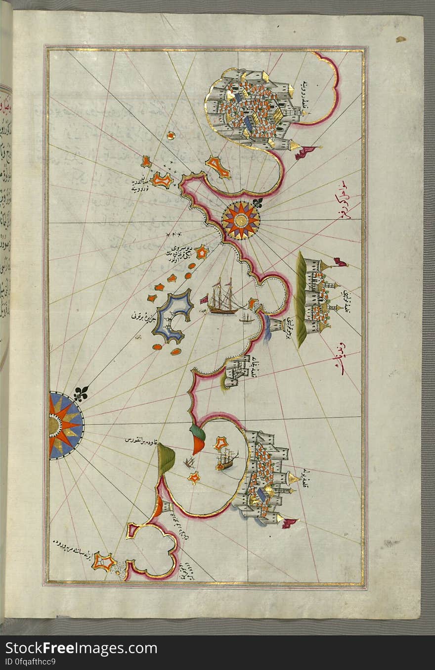 Originally composed in 932 AH / 1525 CE and dedicated to Sultan Süleyman I &#x28;&quot;The Magnificent&quot;&#x29;, this great work by Piri Reis &#x28;d. 962 AH / 1555 CE&#x29; on navigation was later revised and expanded. The present manuscript, made mostly in the late 11th AH / 17th CE century, is based on the later expanded version with some 240 exquisitely executed maps and portolan charts. They include a world map &#x28;fol.41a&#x29; with the outline of the Americas, as well as coastlines &#x28;bays, capes, peninsulas&#x29;, islands, mountains and cities of the Mediterranean basin and the Black Sea. The work starts with the description of the coastline of Anatolia and the islands of the Aegean Sea, the Peloponnese peninsula and eastern and western coasts of the Adriatic Sea. It then proceeds to describe the western shores of Italy, southern France, Spain, North Africa, Palestine, Israel, Lebanon, Syria, western Anatolia, various islands north of Crete, Sea of Marmara, Bosporus and the Black Sea. It ends with a map of the shores of the the Caspian Sea &#x28;fol.374a&#x29;. See this manuscript page by page at the Walters Art Museum website: art.thewalters.org/viewwoa.aspx?id=19195. Originally composed in 932 AH / 1525 CE and dedicated to Sultan Süleyman I &#x28;&quot;The Magnificent&quot;&#x29;, this great work by Piri Reis &#x28;d. 962 AH / 1555 CE&#x29; on navigation was later revised and expanded. The present manuscript, made mostly in the late 11th AH / 17th CE century, is based on the later expanded version with some 240 exquisitely executed maps and portolan charts. They include a world map &#x28;fol.41a&#x29; with the outline of the Americas, as well as coastlines &#x28;bays, capes, peninsulas&#x29;, islands, mountains and cities of the Mediterranean basin and the Black Sea. The work starts with the description of the coastline of Anatolia and the islands of the Aegean Sea, the Peloponnese peninsula and eastern and western coasts of the Adriatic Sea. It then proceeds to describe the western shores of Italy, southern France, Spain, North Africa, Palestine, Israel, Lebanon, Syria, western Anatolia, various islands north of Crete, Sea of Marmara, Bosporus and the Black Sea. It ends with a map of the shores of the the Caspian Sea &#x28;fol.374a&#x29;. See this manuscript page by page at the Walters Art Museum website: art.thewalters.org/viewwoa.aspx?id=19195