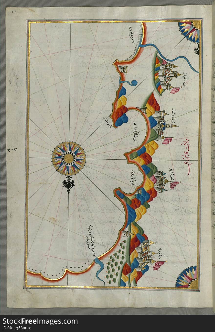 Ursprünglich verfasst in CER 932 AH/1525 und Sultan SÃ ¼ leyman I &#x28 eingeweiht; " Das Magnificent" ) , diese große Arbeit durch Piri Reis ( d 962 AH/1555 CE) auf Navigation wurde später verbessert und erweitert Das anwesende Manuskript, gemacht größtenteils Ende 11. AH/17. CER-Jahrhundert, basiert auf der neueren erweiterten Version mit ca. 240 vorzüglich durchgeführten Karten und portolan Diagrammen Sie schließen eine Weltkarte &#x28 mit ein; fol 41a) mit dem Entwurf des Amerikas sowie den Küstenlinien ( Buchten, Kape, peninsulas) , Inseln, Berge und Städte des Mittelmeerraums und des Schwarzen Meers Die Arbeit beginnt mit der Beschreibung der Küstenlinie von Anatolien und von Inseln des Ägäischen Meers, der Peloponnes-Halbinsel und der Ost- und Westküsten des adriatischen Meeres Es fährt dann fort, die West- Ufer von Italien, Süd- Frankreich, Spanien, Nord- Afrika, Palästina, Israel, der Libanon, Syrien, West-Anatolien, verschiedene Inseln zu beschreiben nördlich Kretas, Marmarameer, Bosporus und des Schwarzen Meers Es beendet mit einer Karte der Ufer des Kaspischen Meers ( fol 374a) Sehen Sie dieses Manuskript Seite für Seite an der Walters Art Museum-Website: Kunst thewalters org/viewwoa aspx? id=19195. Ursprünglich verfasst in CER 932 AH/1525 und Sultan SÃ ¼ leyman I &#x28 eingeweiht; " Das Magnificent" ) , diese große Arbeit durch Piri Reis ( d 962 AH/1555 CE) auf Navigation wurde später verbessert und erweitert Das anwesende Manuskript, gemacht größtenteils Ende 11. AH/17. CER-Jahrhundert, basiert auf der neueren erweiterten Version mit ca. 240 vorzüglich durchgeführten Karten und portolan Diagrammen Sie schließen eine Weltkarte &#x28 mit ein; fol 41a) mit dem Entwurf des Amerikas sowie den Küstenlinien ( Buchten, Kape, peninsulas) , Inseln, Berge und Städte des Mittelmeerraums und des Schwarzen Meers Die Arbeit beginnt mit der Beschreibung der Küstenlinie von Anatolien und von Inseln des Ägäischen Meers, der Peloponnes-Halbinsel und der Ost- und Westküsten des adriatischen Meeres Es fährt dann fort, die West- Ufer von Italien, Süd- Frankreich, Spanien, Nord- Afrika, Palästina, Israel, der Libanon, Syrien, West-Anatolien, verschiedene Inseln zu beschreiben nördlich Kretas, Marmarameer, Bosporus und des Schwarzen Meers Es beendet mit einer Karte der Ufer des Kaspischen Meers ( fol 374a) Sehen Sie dieses Manuskript Seite für Seite an der Walters Art Museum-Website: Kunst thewalters org/viewwoa aspx? id=19195