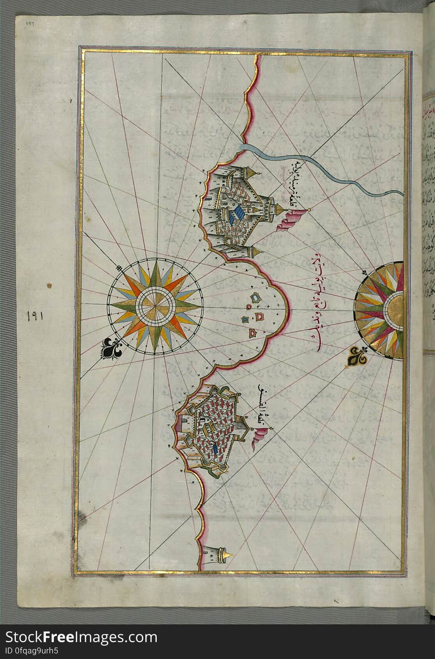 Originally composed in 932 AH / 1525 CE and dedicated to Sultan Süleyman I &#x28;&quot;The Magnificent&quot;&#x29;, this great work by Piri Reis &#x28;d. 962 AH / 1555 CE&#x29; on navigation was later revised and expanded. The present manuscript, made mostly in the late 11th AH / 17th CE century, is based on the later expanded version with some 240 exquisitely executed maps and portolan charts. They include a world map &#x28;fol.41a&#x29; with the outline of the Americas, as well as coastlines &#x28;bays, capes, peninsulas&#x29;, islands, mountains and cities of the Mediterranean basin and the Black Sea. The work starts with the description of the coastline of Anatolia and the islands of the Aegean Sea, the Peloponnese peninsula and eastern and western coasts of the Adriatic Sea. It then proceeds to describe the western shores of Italy, southern France, Spain, North Africa, Palestine, Israel, Lebanon, Syria, western Anatolia, various islands north of Crete, Sea of Marmara, Bosporus and the Black Sea. It ends with a map of the shores of the the Caspian Sea &#x28;fol.374a&#x29;. See this manuscript page by page at the Walters Art Museum website: art.thewalters.org/viewwoa.aspx?id=19195. Originally composed in 932 AH / 1525 CE and dedicated to Sultan Süleyman I &#x28;&quot;The Magnificent&quot;&#x29;, this great work by Piri Reis &#x28;d. 962 AH / 1555 CE&#x29; on navigation was later revised and expanded. The present manuscript, made mostly in the late 11th AH / 17th CE century, is based on the later expanded version with some 240 exquisitely executed maps and portolan charts. They include a world map &#x28;fol.41a&#x29; with the outline of the Americas, as well as coastlines &#x28;bays, capes, peninsulas&#x29;, islands, mountains and cities of the Mediterranean basin and the Black Sea. The work starts with the description of the coastline of Anatolia and the islands of the Aegean Sea, the Peloponnese peninsula and eastern and western coasts of the Adriatic Sea. It then proceeds to describe the western shores of Italy, southern France, Spain, North Africa, Palestine, Israel, Lebanon, Syria, western Anatolia, various islands north of Crete, Sea of Marmara, Bosporus and the Black Sea. It ends with a map of the shores of the the Caspian Sea &#x28;fol.374a&#x29;. See this manuscript page by page at the Walters Art Museum website: art.thewalters.org/viewwoa.aspx?id=19195