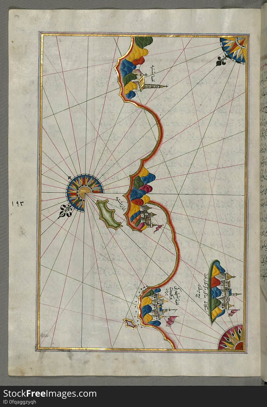 Originally composed in 932 AH / 1525 CE and dedicated to Sultan Süleyman I &#x28;&quot;The Magnificent&quot;&#x29;, this great work by Piri Reis &#x28;d. 962 AH / 1555 CE&#x29; on navigation was later revised and expanded. The present manuscript, made mostly in the late 11th AH / 17th CE century, is based on the later expanded version with some 240 exquisitely executed maps and portolan charts. They include a world map &#x28;fol.41a&#x29; with the outline of the Americas, as well as coastlines &#x28;bays, capes, peninsulas&#x29;, islands, mountains and cities of the Mediterranean basin and the Black Sea. The work starts with the description of the coastline of Anatolia and the islands of the Aegean Sea, the Peloponnese peninsula and eastern and western coasts of the Adriatic Sea. It then proceeds to describe the western shores of Italy, southern France, Spain, North Africa, Palestine, Israel, Lebanon, Syria, western Anatolia, various islands north of Crete, Sea of Marmara, Bosporus and the Black Sea. It ends with a map of the shores of the the Caspian Sea &#x28;fol.374a&#x29;. See this manuscript page by page at the Walters Art Museum website: art.thewalters.org/viewwoa.aspx?id=19195. Originally composed in 932 AH / 1525 CE and dedicated to Sultan Süleyman I &#x28;&quot;The Magnificent&quot;&#x29;, this great work by Piri Reis &#x28;d. 962 AH / 1555 CE&#x29; on navigation was later revised and expanded. The present manuscript, made mostly in the late 11th AH / 17th CE century, is based on the later expanded version with some 240 exquisitely executed maps and portolan charts. They include a world map &#x28;fol.41a&#x29; with the outline of the Americas, as well as coastlines &#x28;bays, capes, peninsulas&#x29;, islands, mountains and cities of the Mediterranean basin and the Black Sea. The work starts with the description of the coastline of Anatolia and the islands of the Aegean Sea, the Peloponnese peninsula and eastern and western coasts of the Adriatic Sea. It then proceeds to describe the western shores of Italy, southern France, Spain, North Africa, Palestine, Israel, Lebanon, Syria, western Anatolia, various islands north of Crete, Sea of Marmara, Bosporus and the Black Sea. It ends with a map of the shores of the the Caspian Sea &#x28;fol.374a&#x29;. See this manuscript page by page at the Walters Art Museum website: art.thewalters.org/viewwoa.aspx?id=19195