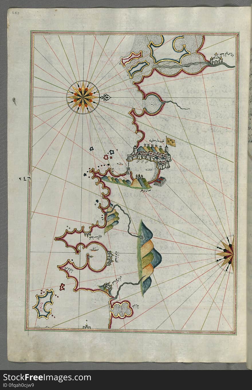 Originally composed in 932 AH / 1525 CE and dedicated to Sultan Süleyman I &#x28;&quot;The Magnificent&quot;&#x29;, this great work by Piri Reis &#x28;d. 962 AH / 1555 CE&#x29; on navigation was later revised and expanded. The present manuscript, made mostly in the late 11th AH / 17th CE century, is based on the later expanded version with some 240 exquisitely executed maps and portolan charts. They include a world map &#x28;fol.41a&#x29; with the outline of the Americas, as well as coastlines &#x28;bays, capes, peninsulas&#x29;, islands, mountains and cities of the Mediterranean basin and the Black Sea. The work starts with the description of the coastline of Anatolia and the islands of the Aegean Sea, the Peloponnese peninsula and eastern and western coasts of the Adriatic Sea. It then proceeds to describe the western shores of Italy, southern France, Spain, North Africa, Palestine, Israel, Lebanon, Syria, western Anatolia, various islands north of Crete, Sea of Marmara, Bosporus and the Black Sea. It ends with a map of the shores of the the Caspian Sea &#x28;fol.374a&#x29;. See this manuscript page by page at the Walters Art Museum website: art.thewalters.org/viewwoa.aspx?id=19195. Originally composed in 932 AH / 1525 CE and dedicated to Sultan Süleyman I &#x28;&quot;The Magnificent&quot;&#x29;, this great work by Piri Reis &#x28;d. 962 AH / 1555 CE&#x29; on navigation was later revised and expanded. The present manuscript, made mostly in the late 11th AH / 17th CE century, is based on the later expanded version with some 240 exquisitely executed maps and portolan charts. They include a world map &#x28;fol.41a&#x29; with the outline of the Americas, as well as coastlines &#x28;bays, capes, peninsulas&#x29;, islands, mountains and cities of the Mediterranean basin and the Black Sea. The work starts with the description of the coastline of Anatolia and the islands of the Aegean Sea, the Peloponnese peninsula and eastern and western coasts of the Adriatic Sea. It then proceeds to describe the western shores of Italy, southern France, Spain, North Africa, Palestine, Israel, Lebanon, Syria, western Anatolia, various islands north of Crete, Sea of Marmara, Bosporus and the Black Sea. It ends with a map of the shores of the the Caspian Sea &#x28;fol.374a&#x29;. See this manuscript page by page at the Walters Art Museum website: art.thewalters.org/viewwoa.aspx?id=19195