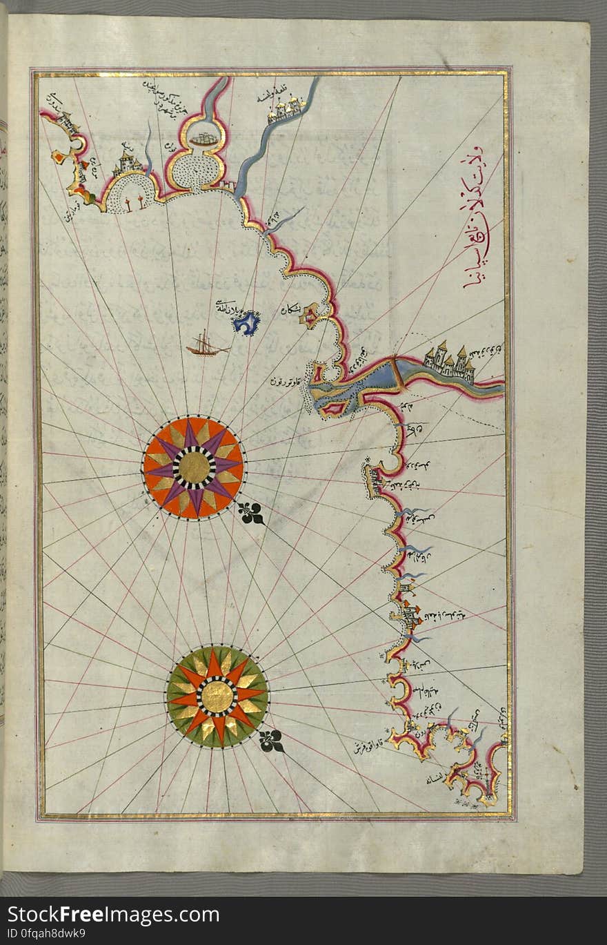 Originally composed in 932 AH / 1525 CE and dedicated to Sultan Süleyman I &#x28;&quot;The Magnificent&quot;&#x29;, this great work by Piri Reis &#x28;d. 962 AH / 1555 CE&#x29; on navigation was later revised and expanded. The present manuscript, made mostly in the late 11th AH / 17th CE century, is based on the later expanded version with some 240 exquisitely executed maps and portolan charts. They include a world map &#x28;fol.41a&#x29; with the outline of the Americas, as well as coastlines &#x28;bays, capes, peninsulas&#x29;, islands, mountains and cities of the Mediterranean basin and the Black Sea. The work starts with the description of the coastline of Anatolia and the islands of the Aegean Sea, the Peloponnese peninsula and eastern and western coasts of the Adriatic Sea. It then proceeds to describe the western shores of Italy, southern France, Spain, North Africa, Palestine, Israel, Lebanon, Syria, western Anatolia, various islands north of Crete, Sea of Marmara, Bosporus and the Black Sea. It ends with a map of the shores of the the Caspian Sea &#x28;fol.374a&#x29;. See this manuscript page by page at the Walters Art Museum website: art.thewalters.org/viewwoa.aspx?id=19195. Originally composed in 932 AH / 1525 CE and dedicated to Sultan Süleyman I &#x28;&quot;The Magnificent&quot;&#x29;, this great work by Piri Reis &#x28;d. 962 AH / 1555 CE&#x29; on navigation was later revised and expanded. The present manuscript, made mostly in the late 11th AH / 17th CE century, is based on the later expanded version with some 240 exquisitely executed maps and portolan charts. They include a world map &#x28;fol.41a&#x29; with the outline of the Americas, as well as coastlines &#x28;bays, capes, peninsulas&#x29;, islands, mountains and cities of the Mediterranean basin and the Black Sea. The work starts with the description of the coastline of Anatolia and the islands of the Aegean Sea, the Peloponnese peninsula and eastern and western coasts of the Adriatic Sea. It then proceeds to describe the western shores of Italy, southern France, Spain, North Africa, Palestine, Israel, Lebanon, Syria, western Anatolia, various islands north of Crete, Sea of Marmara, Bosporus and the Black Sea. It ends with a map of the shores of the the Caspian Sea &#x28;fol.374a&#x29;. See this manuscript page by page at the Walters Art Museum website: art.thewalters.org/viewwoa.aspx?id=19195